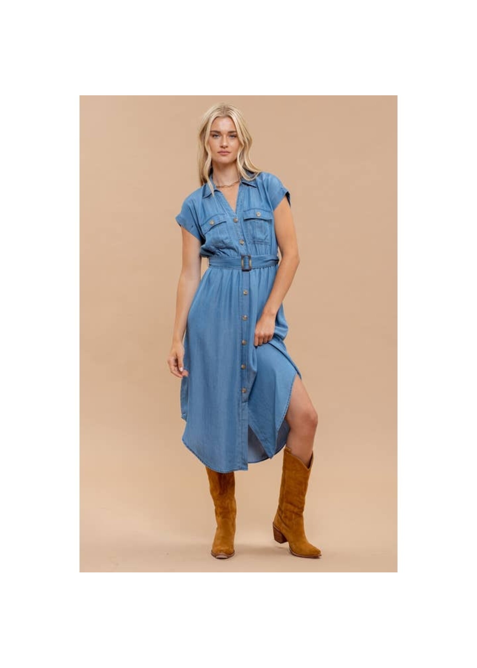 BLU PEPPER BLU CHAMBRAY MIDI DRESS