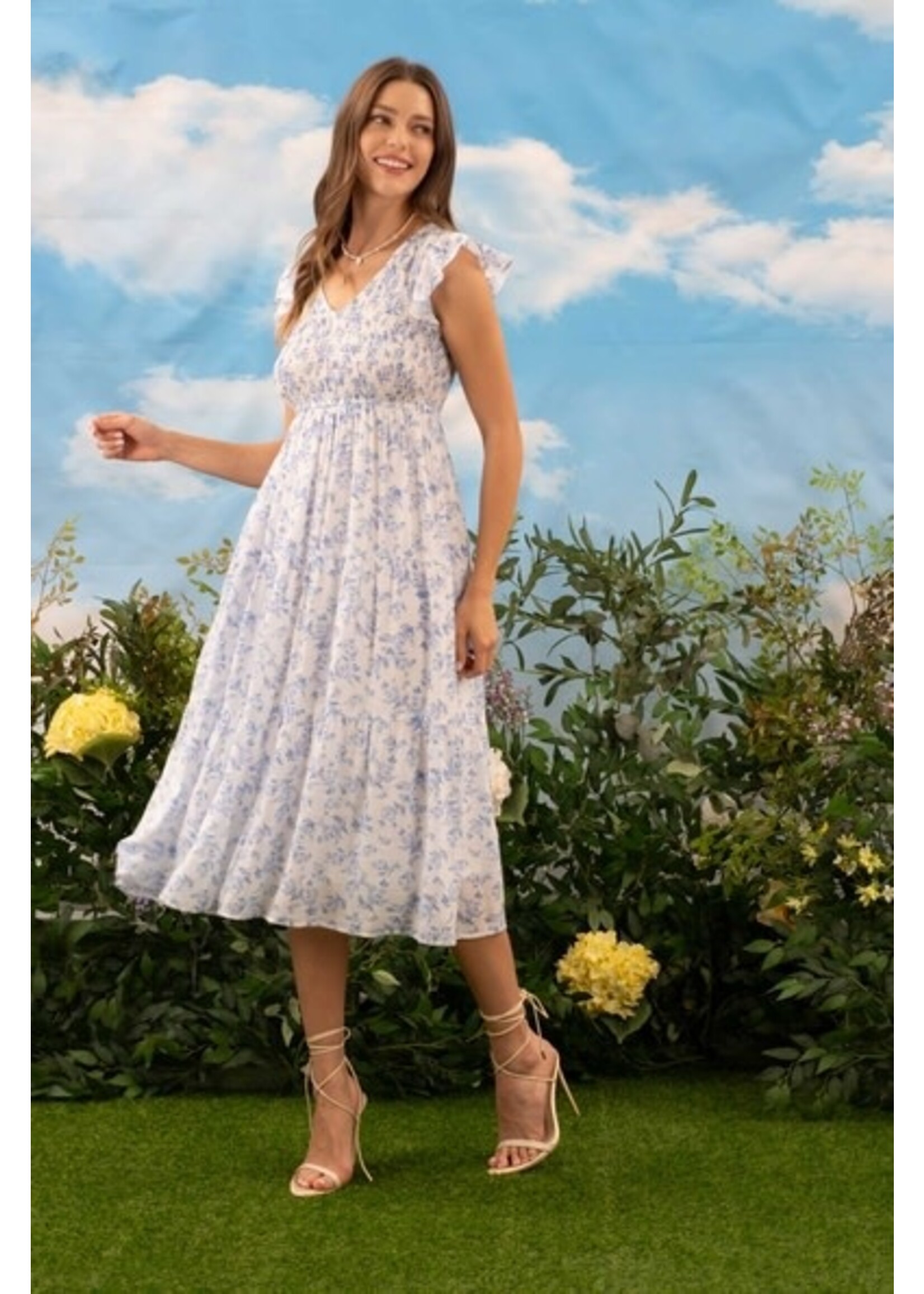 BLU PEPPER BLU+ FLORAL VNECK MIDI DRESSBLU