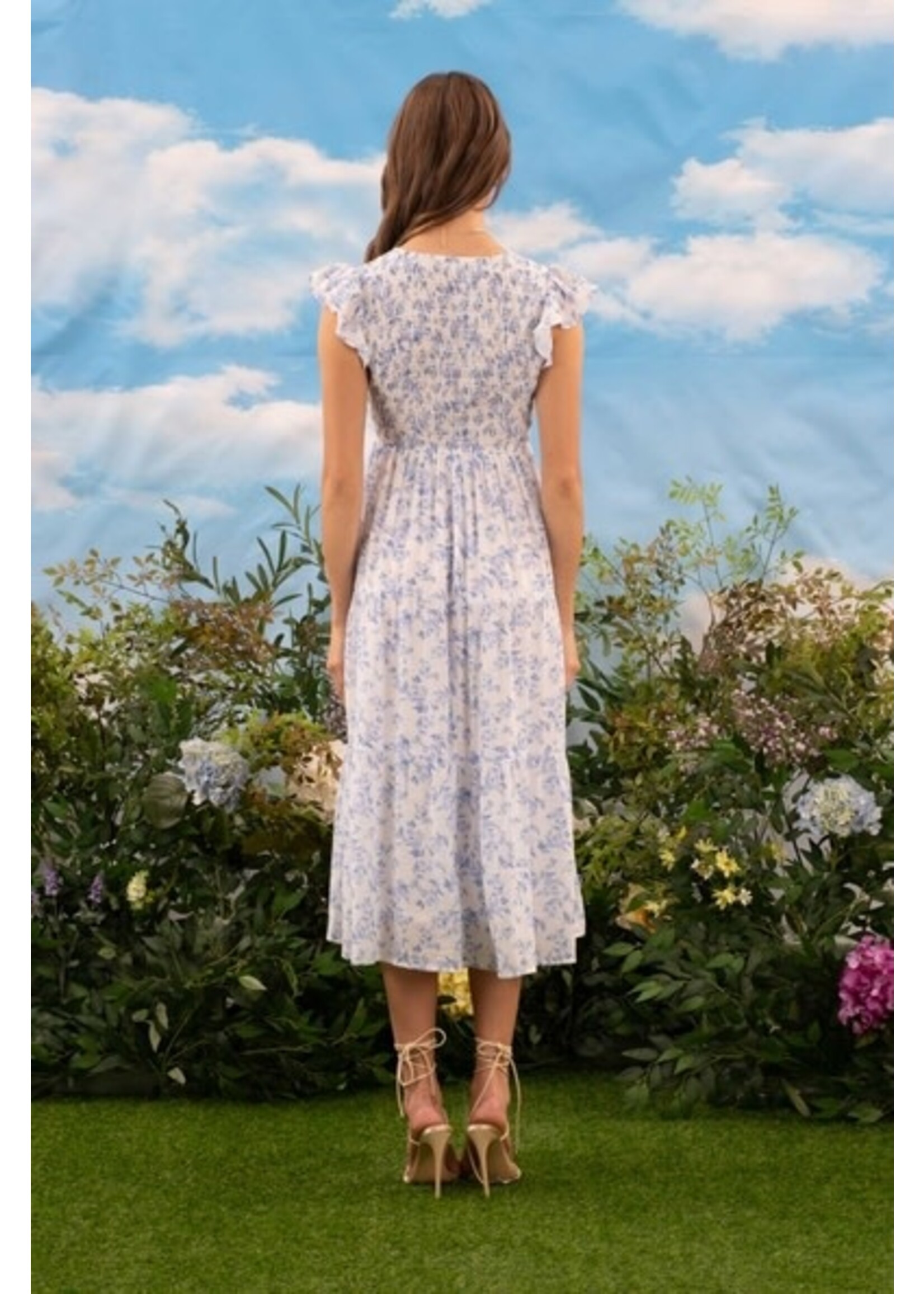 BLU PEPPER BLU+ FLORAL VNECK MIDI DRESSBLU