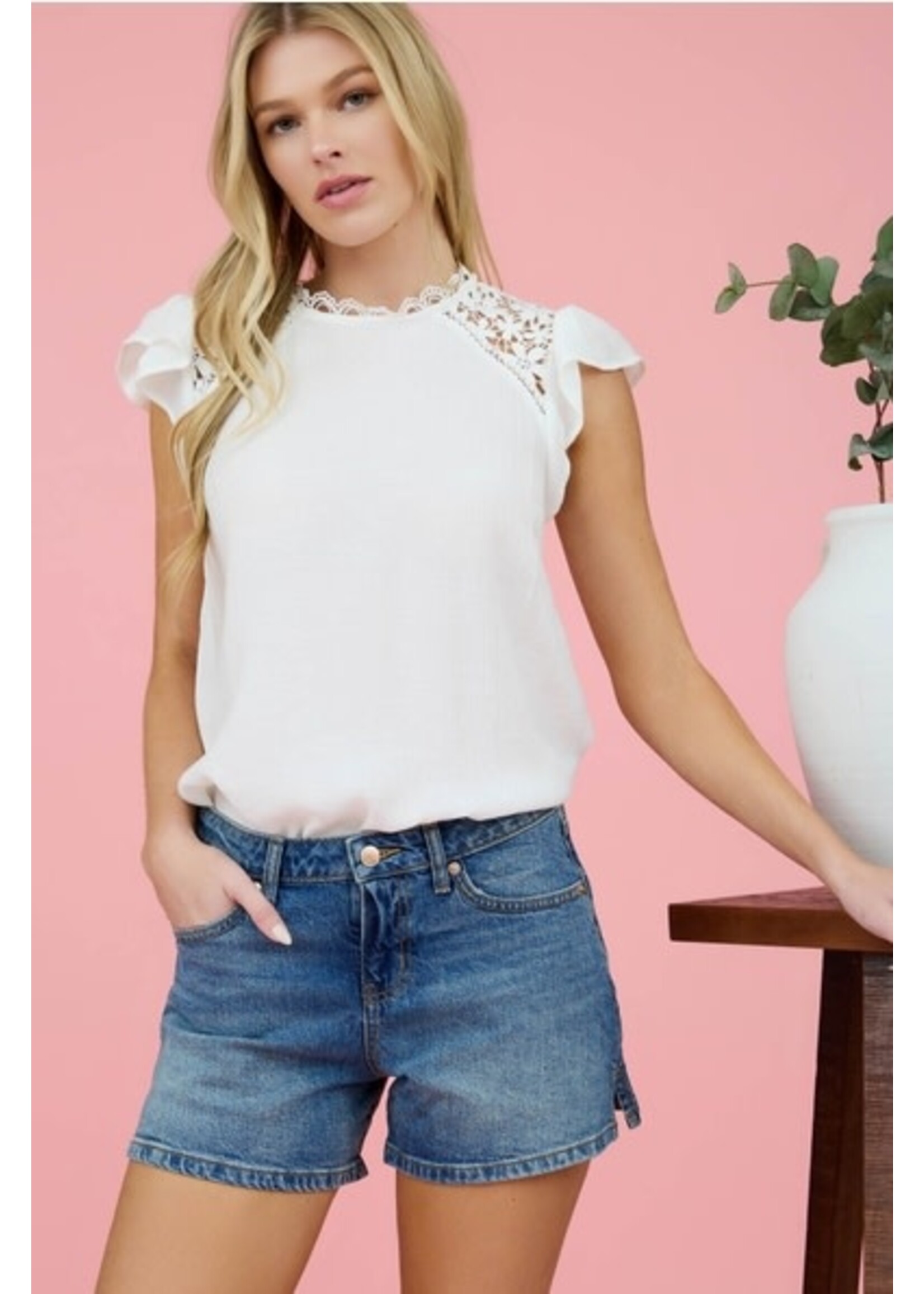 BLU PEPPER BLU LACE RUFFLE BLOUSE