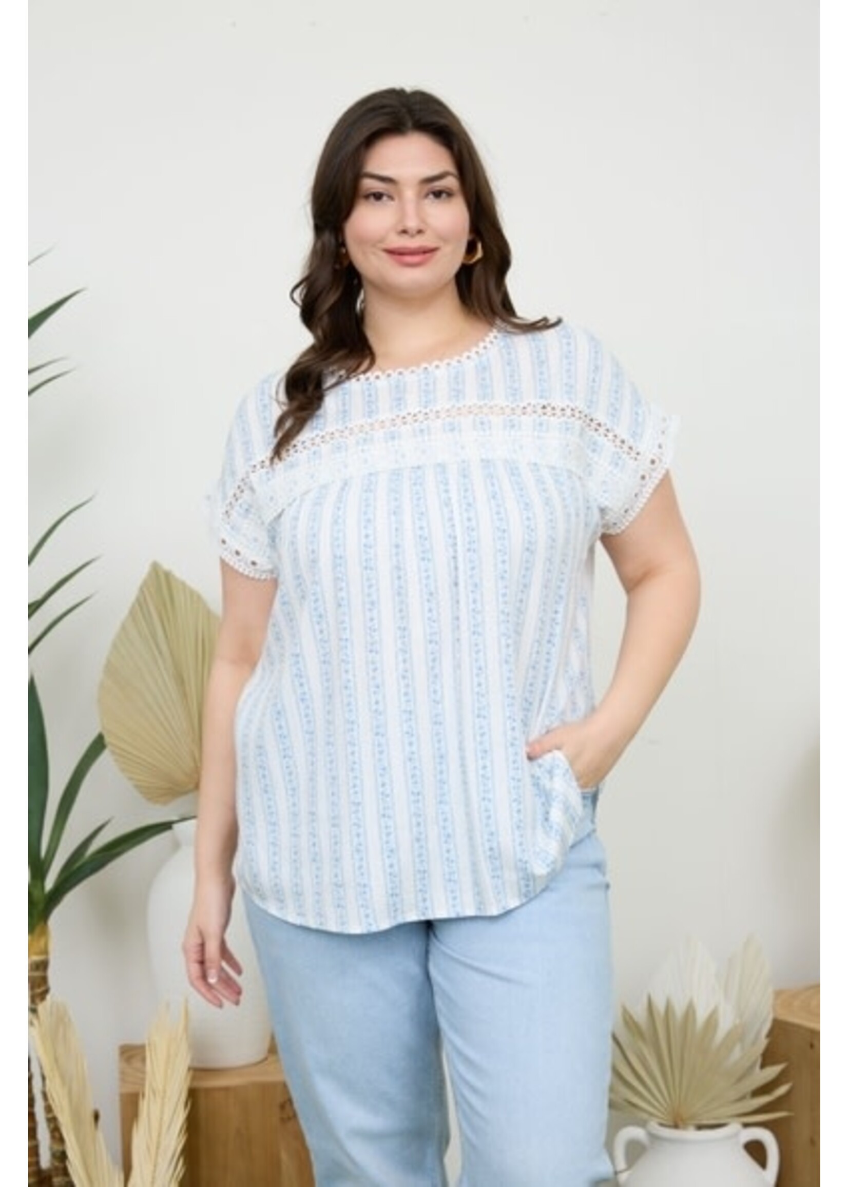 BLU PEPPER BLU STRIPE FLORAL TOP
