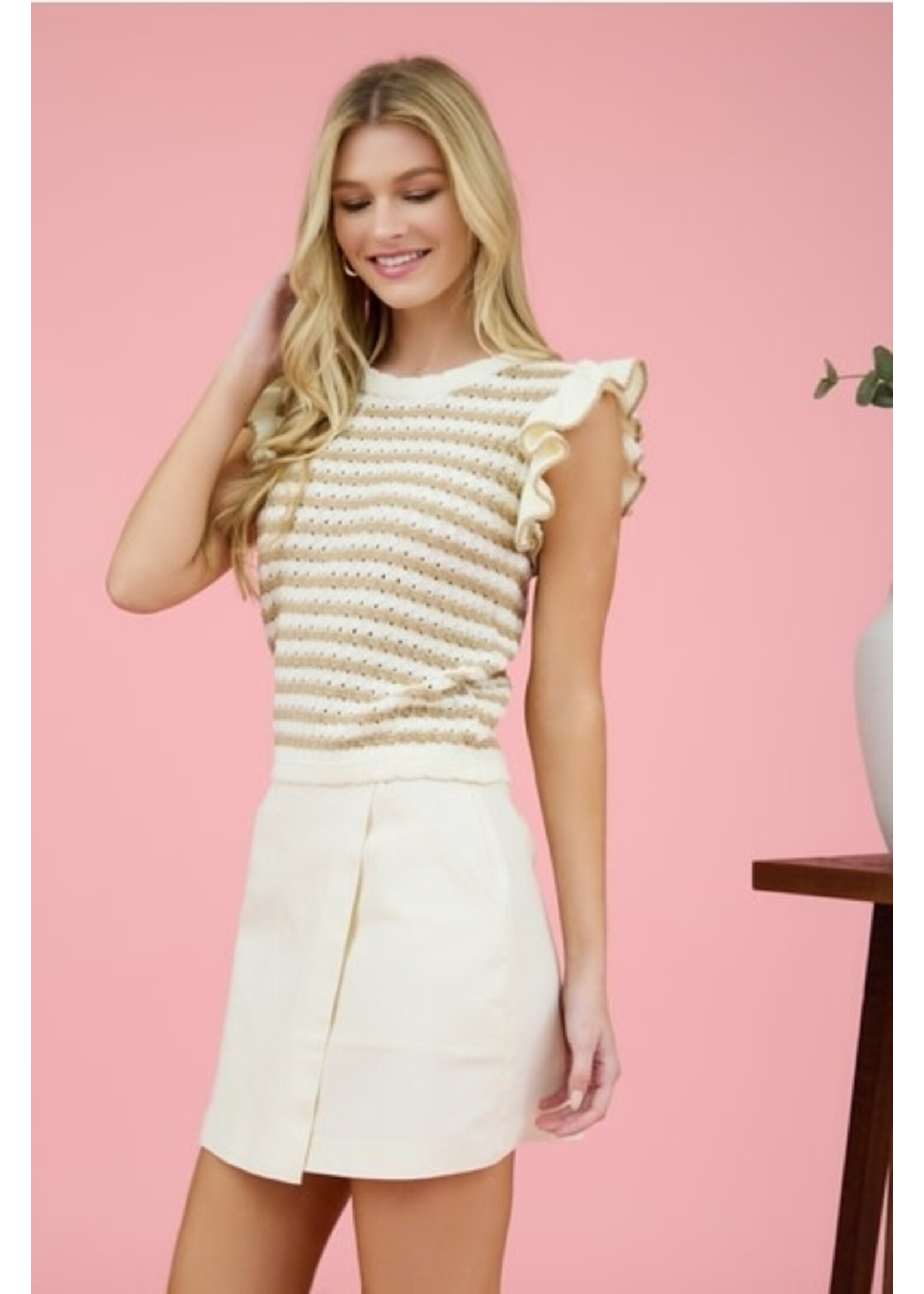BLU PEPPER BLU STRIPE RUFFLE SWEATER