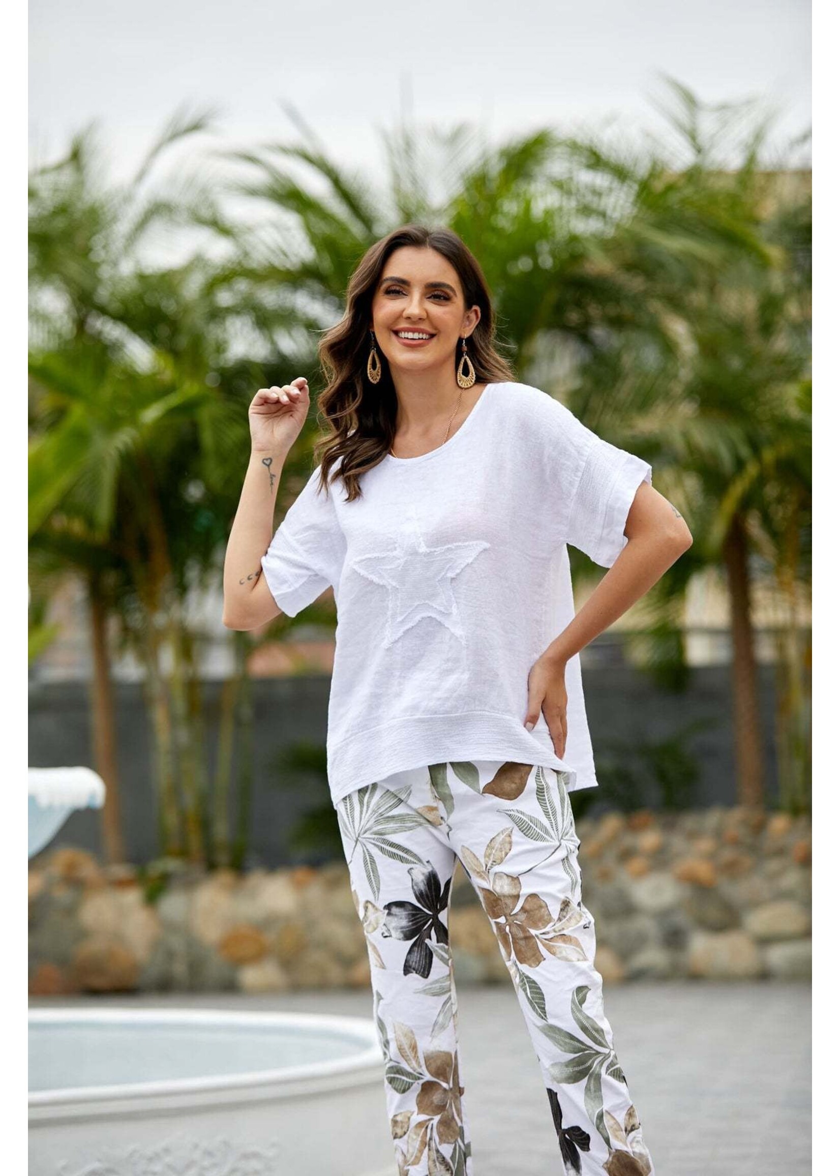 ORANGE FASHION VILLAGE OFV 7053 STAR LINEN TOP