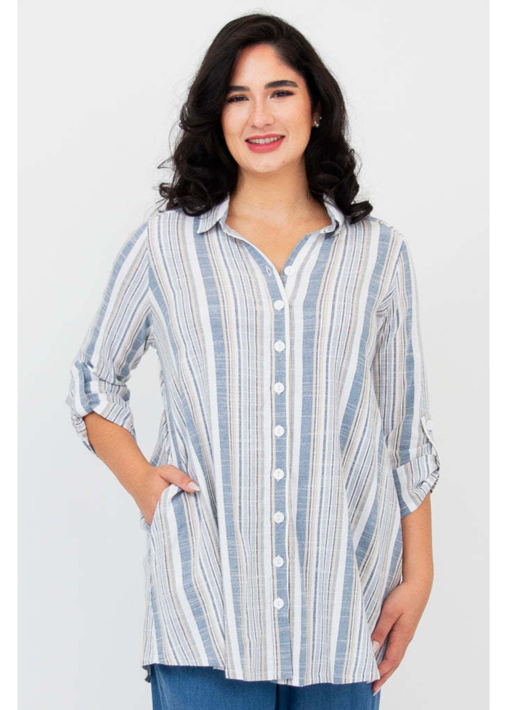 BLUE SKY BSK CELINE BLOUSE SAND STRIPE
