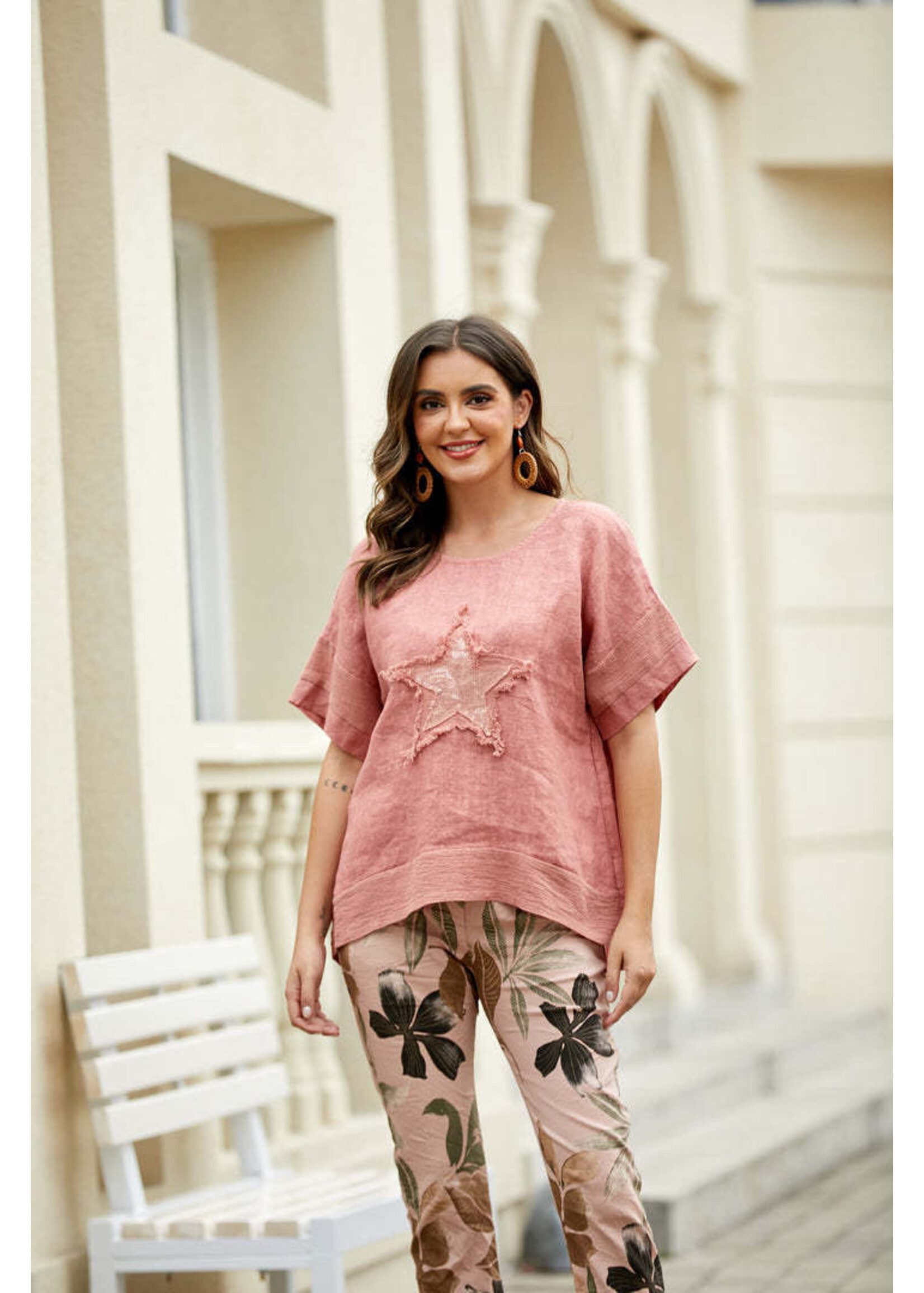 ORANGE FASHION VILLAGE OFV 7053 STAR LINEN TOP