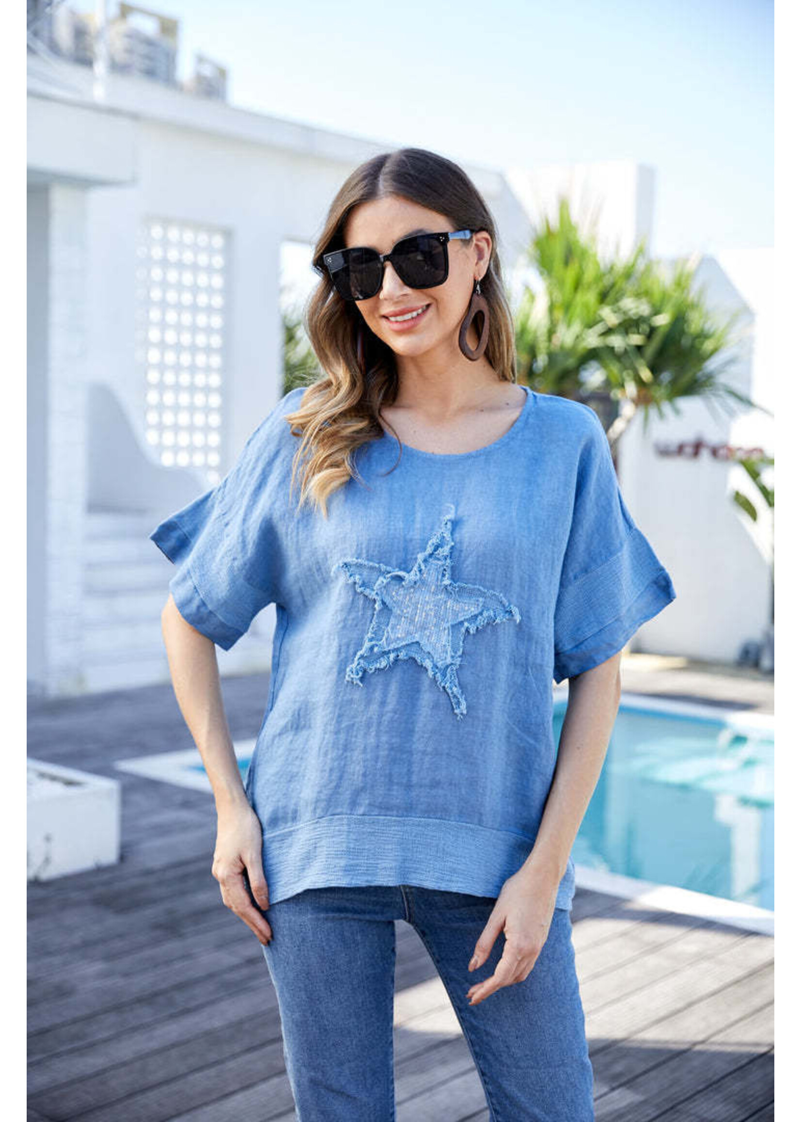 ORANGE FASHION VILLAGE OFV 7053 STAR LINEN TOP
