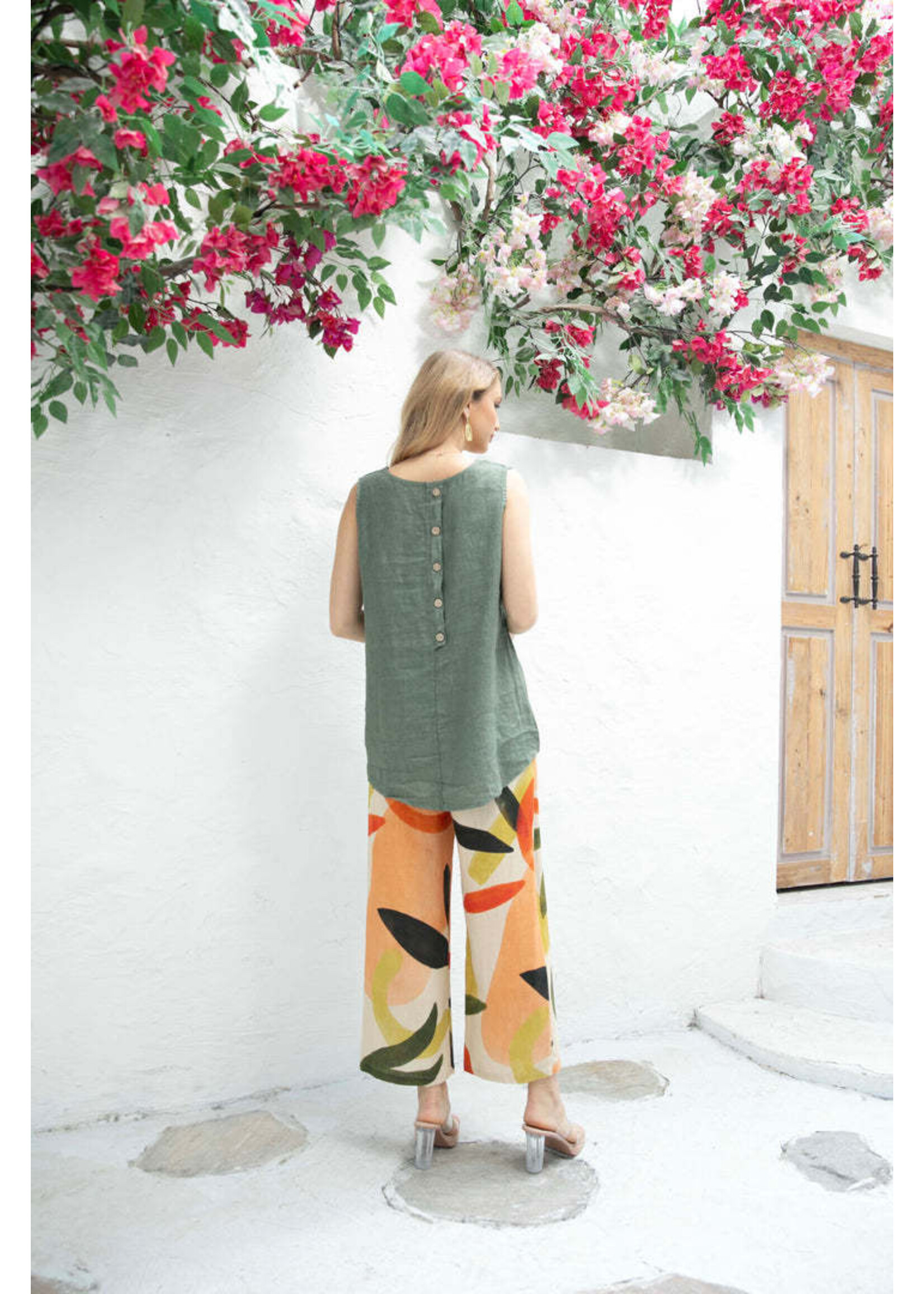 ORANGE FASHION VILLAGE OFV 9329 LINEN TANK BUTTON BACK