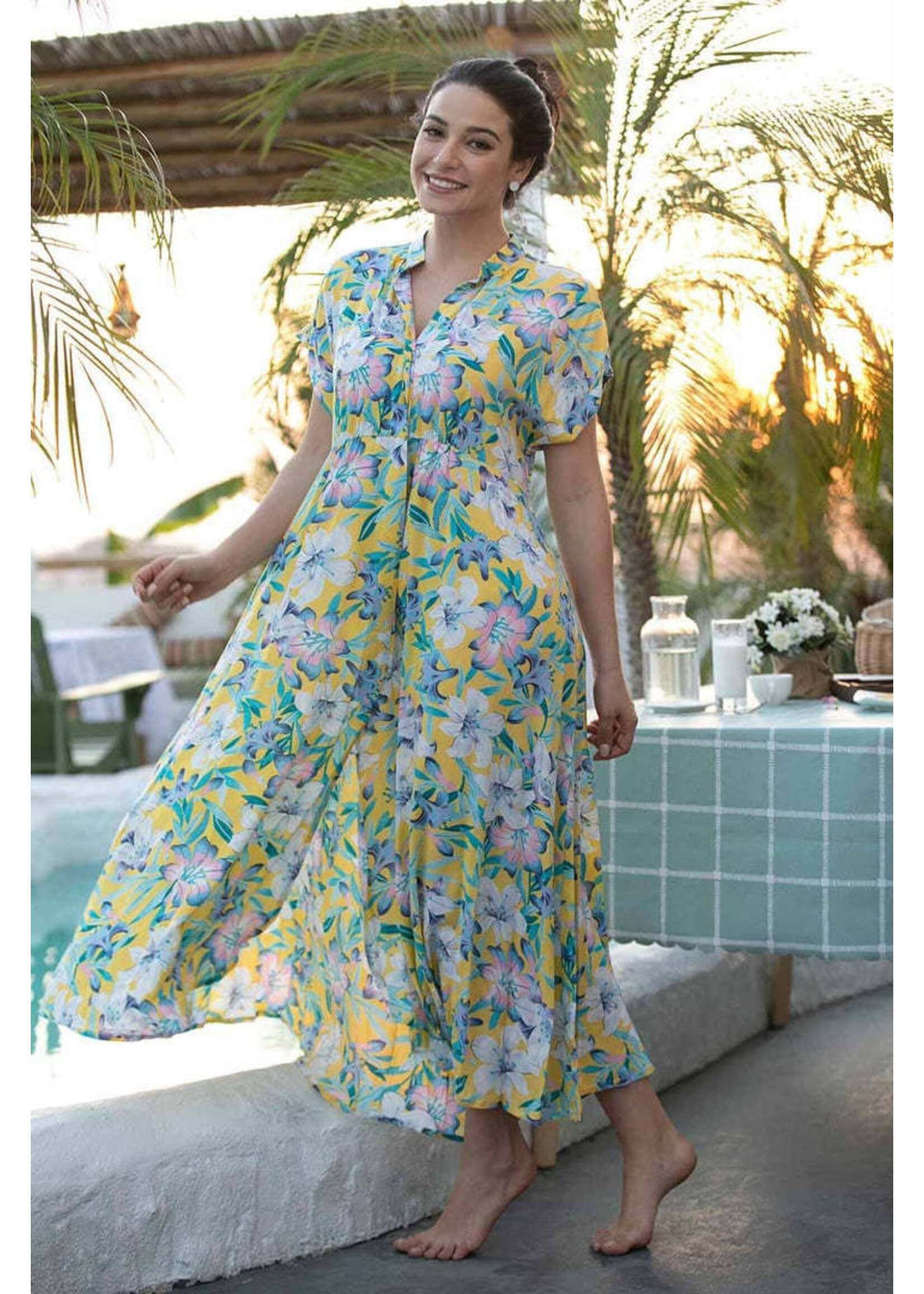 ORANGE FASHION VILLAGE OFV DCK-70 FLORAL BUTTON UP DRESS