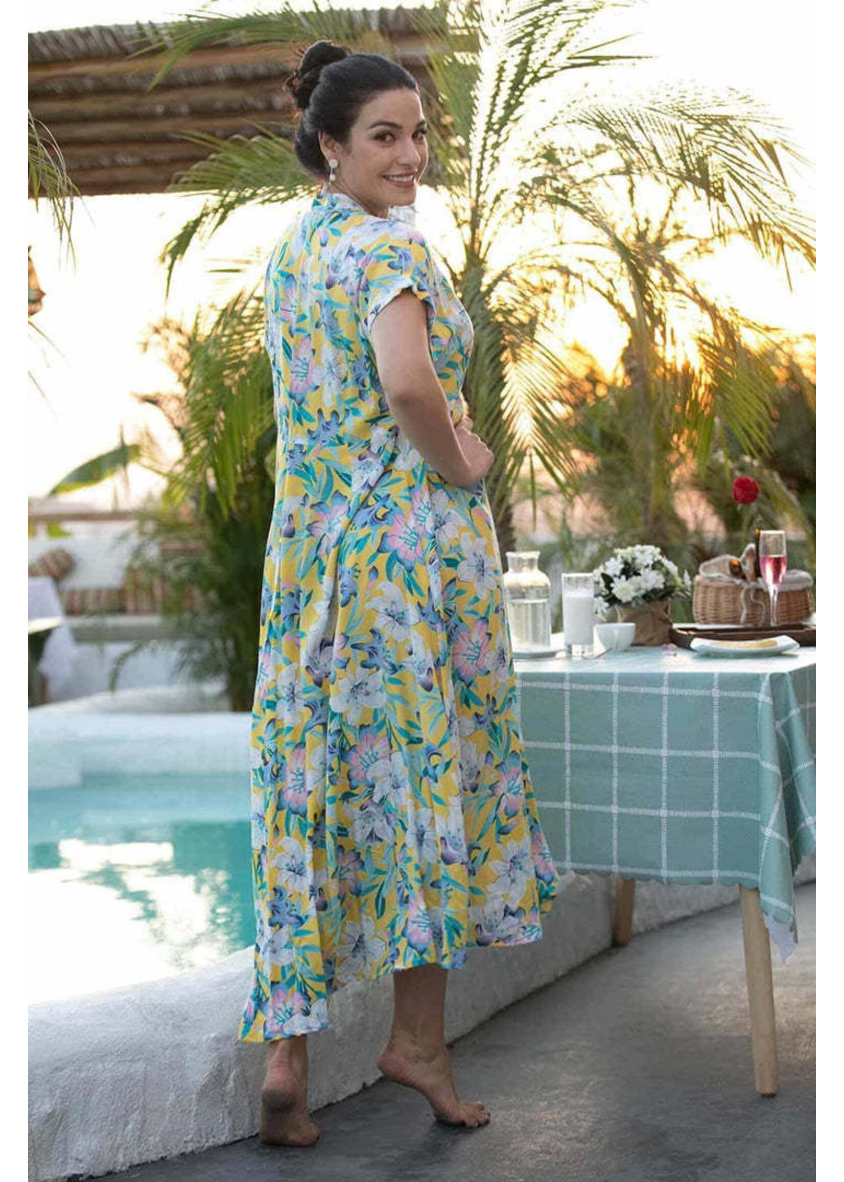 ORANGE FASHION VILLAGE OFV DCK-70 FLORAL BUTTON UP DRESS