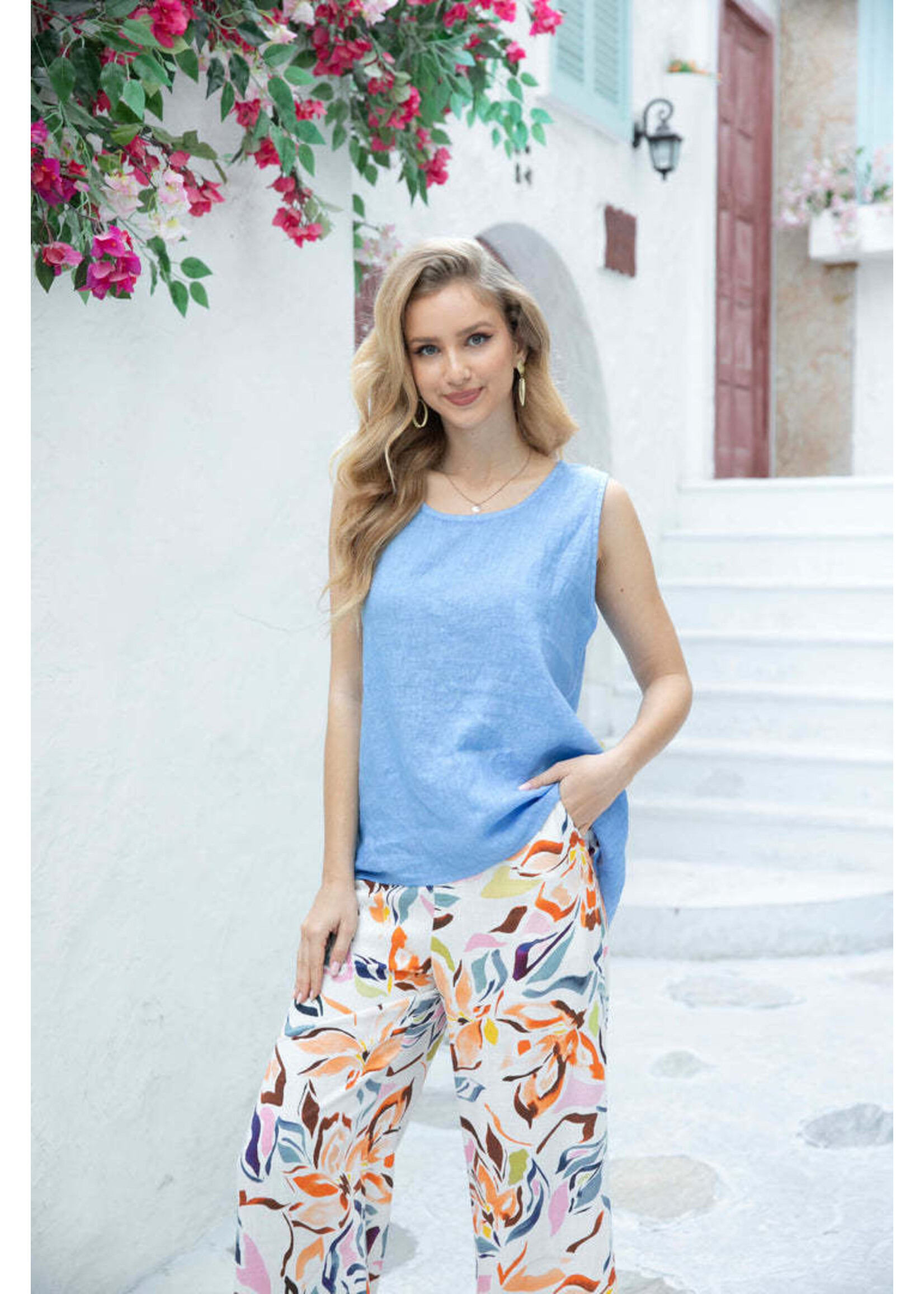 ORANGE FASHION VILLAGE OFV 9329 LINEN TANK BUTTON BACK