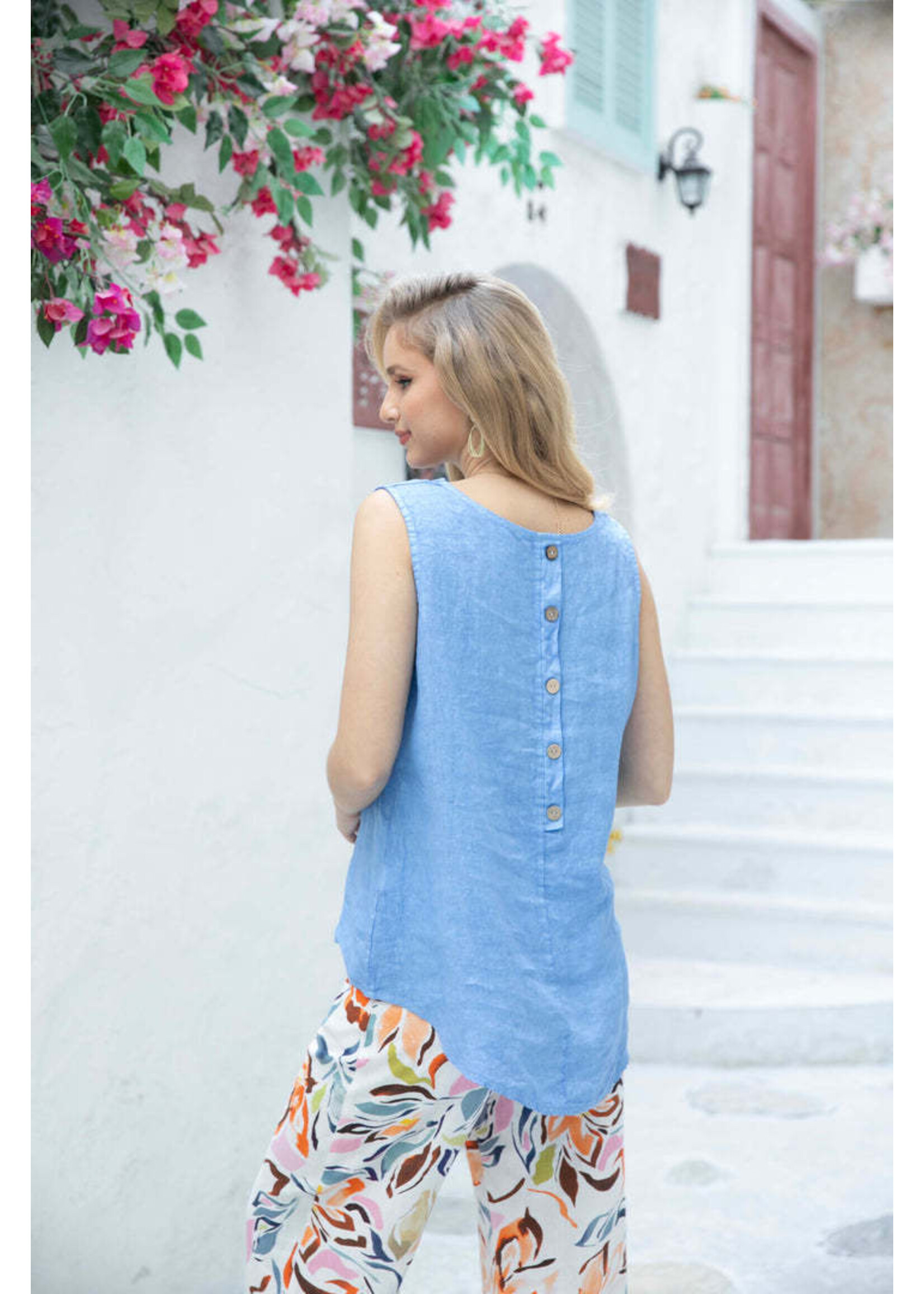 ORANGE FASHION VILLAGE OFV 9329 LINEN TANK BUTTON BACK