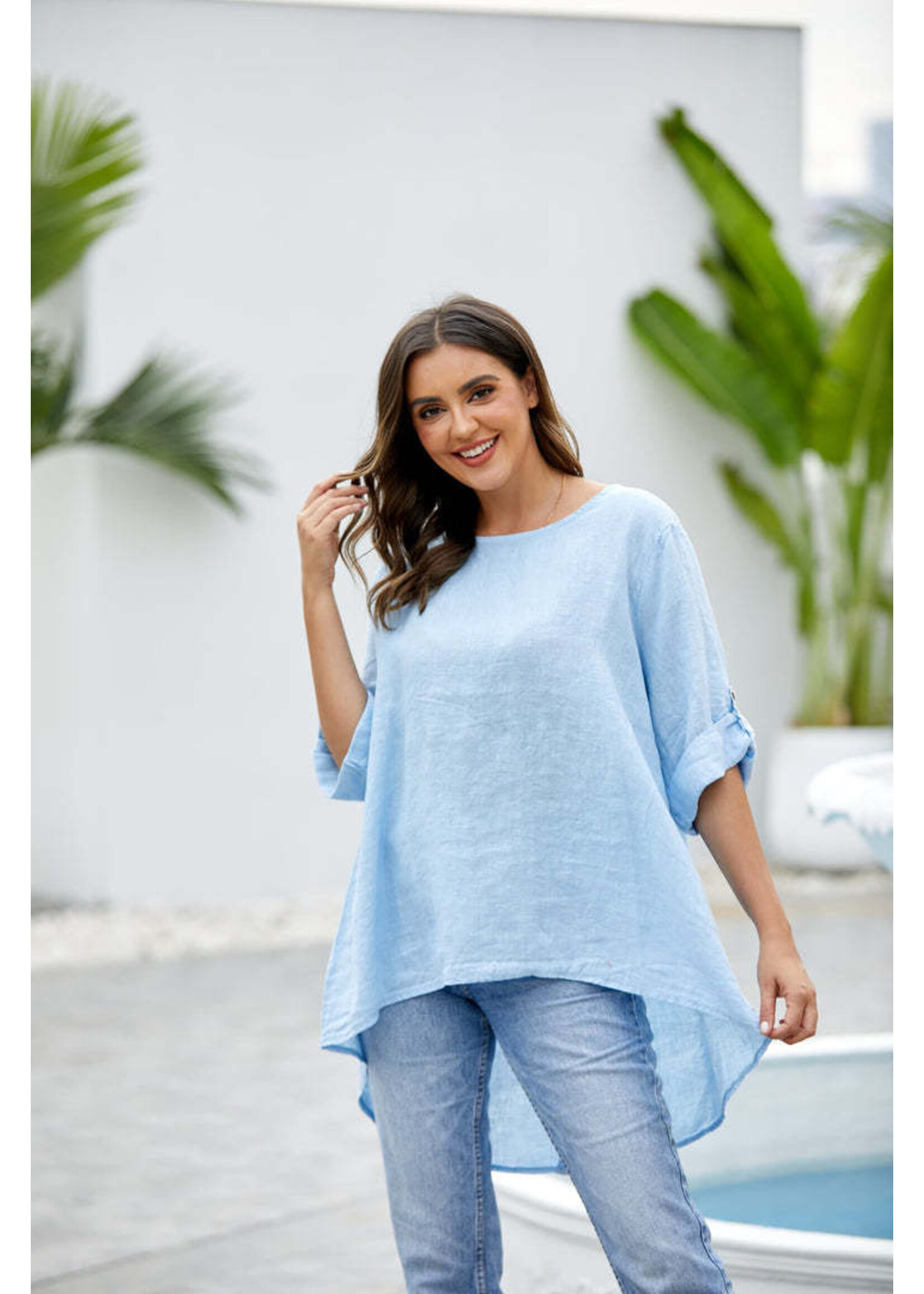 ORANGE FASHION VILLAGE OFV 1302 TOP LINEN SUE'S LONG SLV