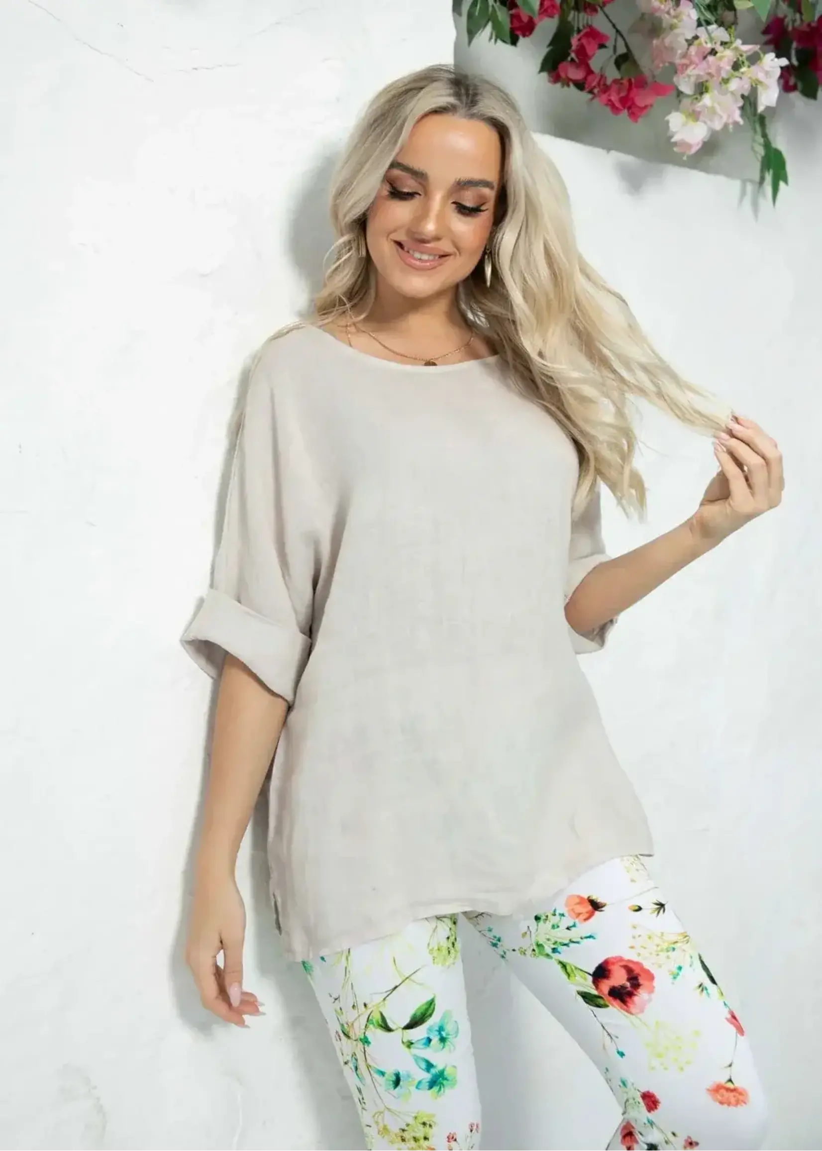 ORANGE FASHION VILLAGE OFV 1302 TOP LINEN SUE'S LONG SLV