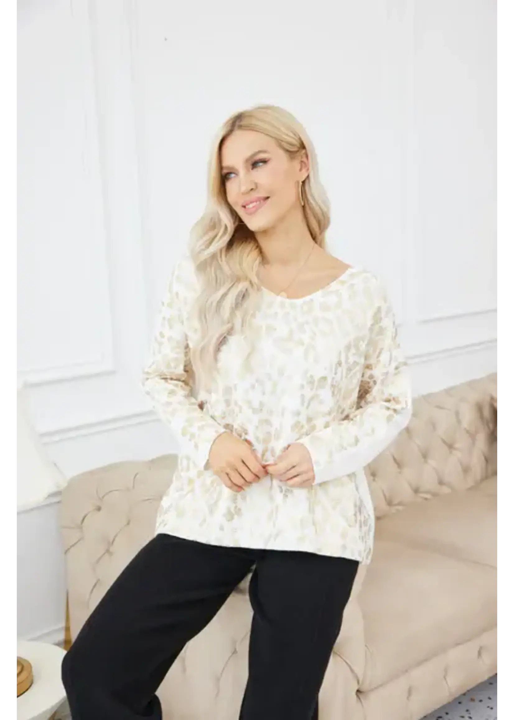 ORANGE FASHION VILLAGE OFV F25 GOLD FOIL CHEETAH KNIT