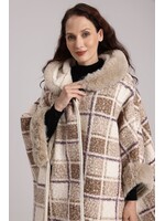 WELLCO WEL PLAID FAUX FUR CAPE - BEIGE
