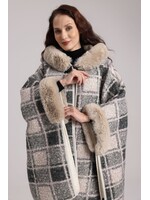 WELLCO WEL PLAID FAUX FUR CAPE - GREY