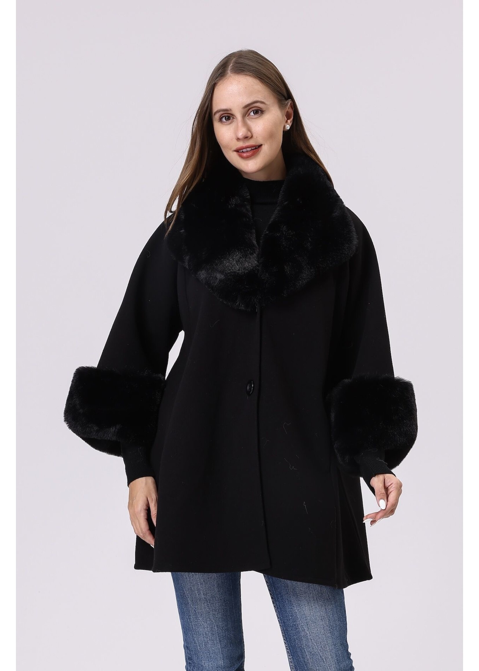 WELLCO WEL FAUX FUR COAT - BLACK