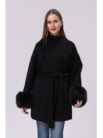 WELLCO WEL BELTED FAUX FUR COAT - BLACK