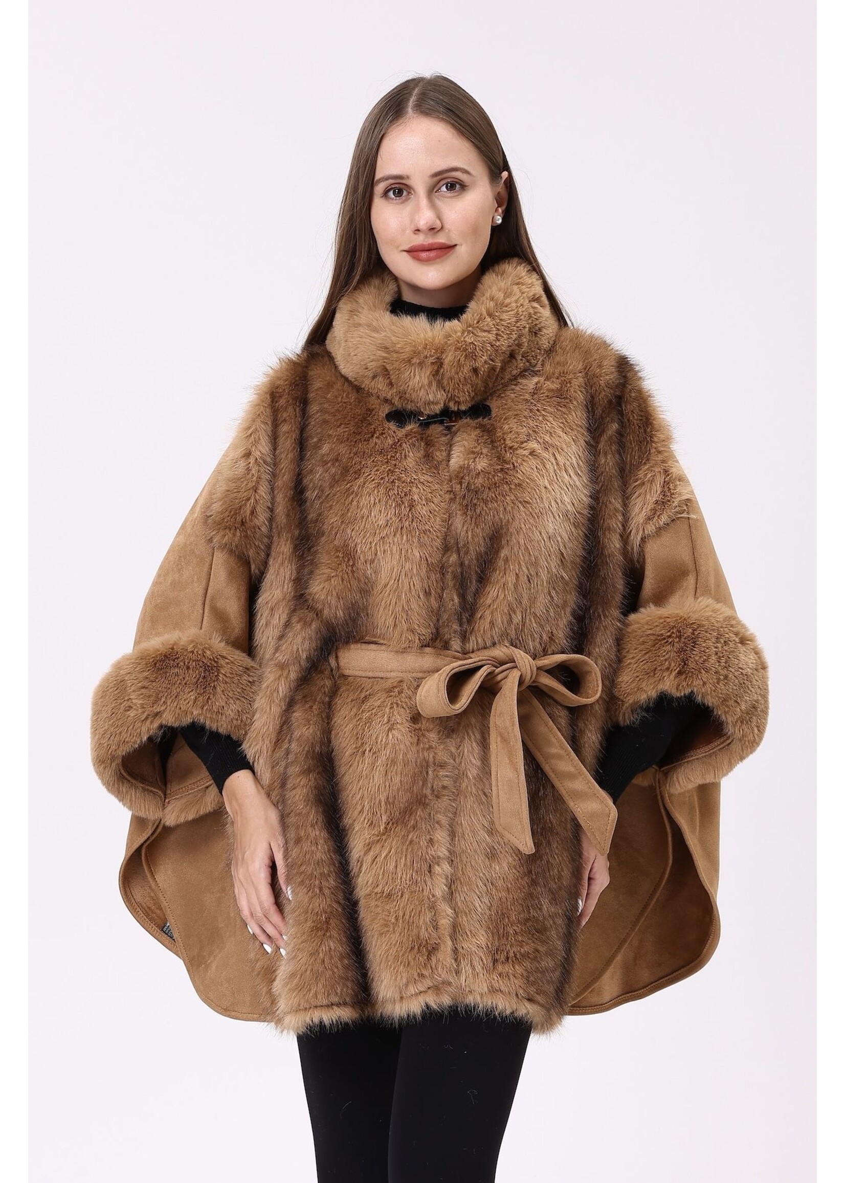 WELLCO WEL BELTED FAUX FUR COAT - CAMEL