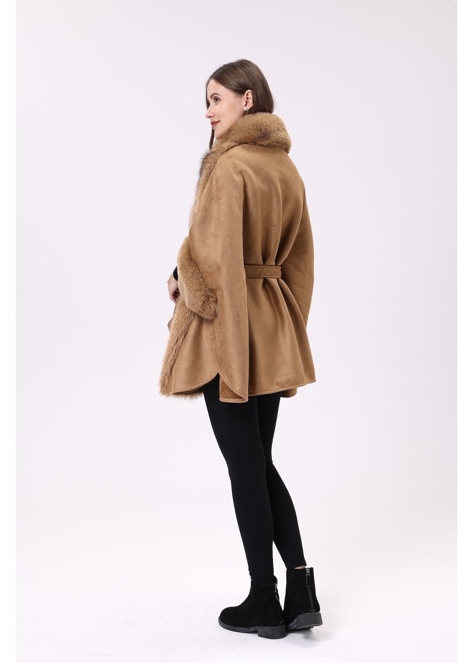 WELLCO WEL BELTED FAUX FUR COAT - CAMEL
