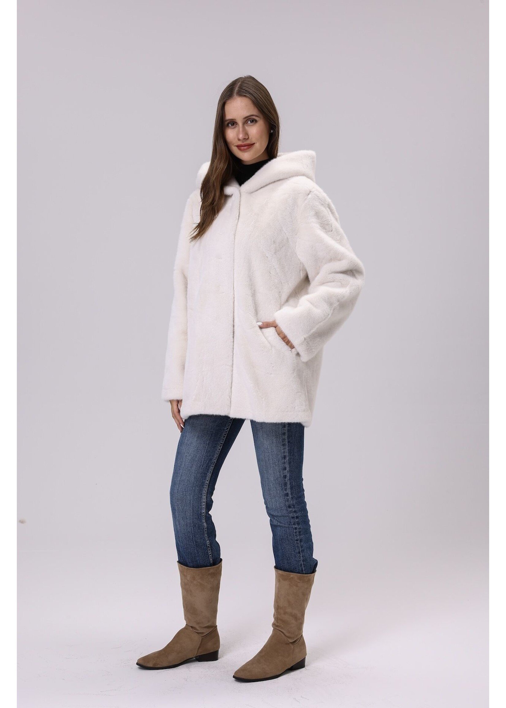 WELLCO WEL - FAUX FUR HOODED COAT - WHITE