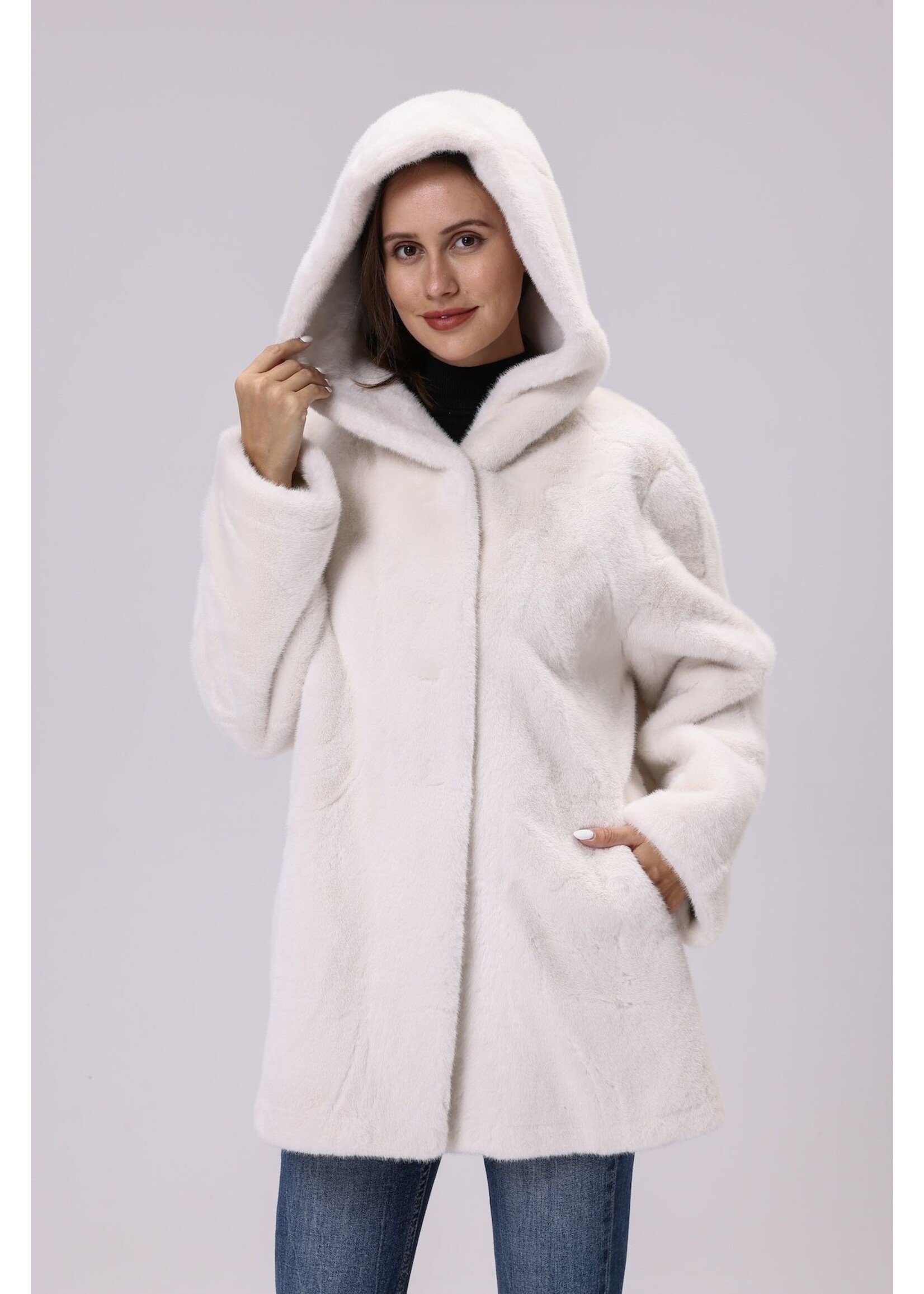 WELLCO WEL - FAUX FUR HOODED COAT - WHITE