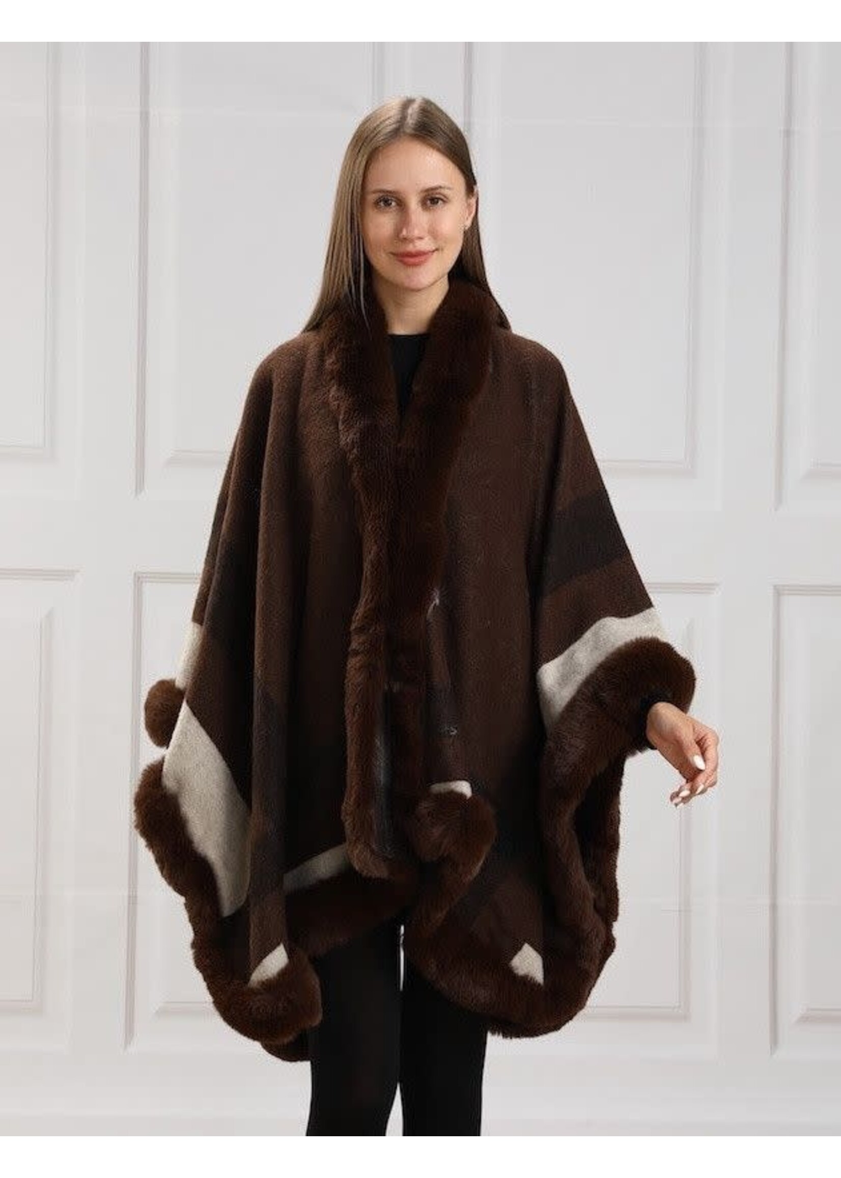 WEL FAUX FUR TRIMMED CAPE BROWN