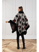 WEL FAUX FUR TRIMMED CAPE BLACK FLORAL