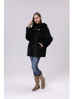 WELLCO WEL TEXTURED FAUX FUR COAT - BLACK