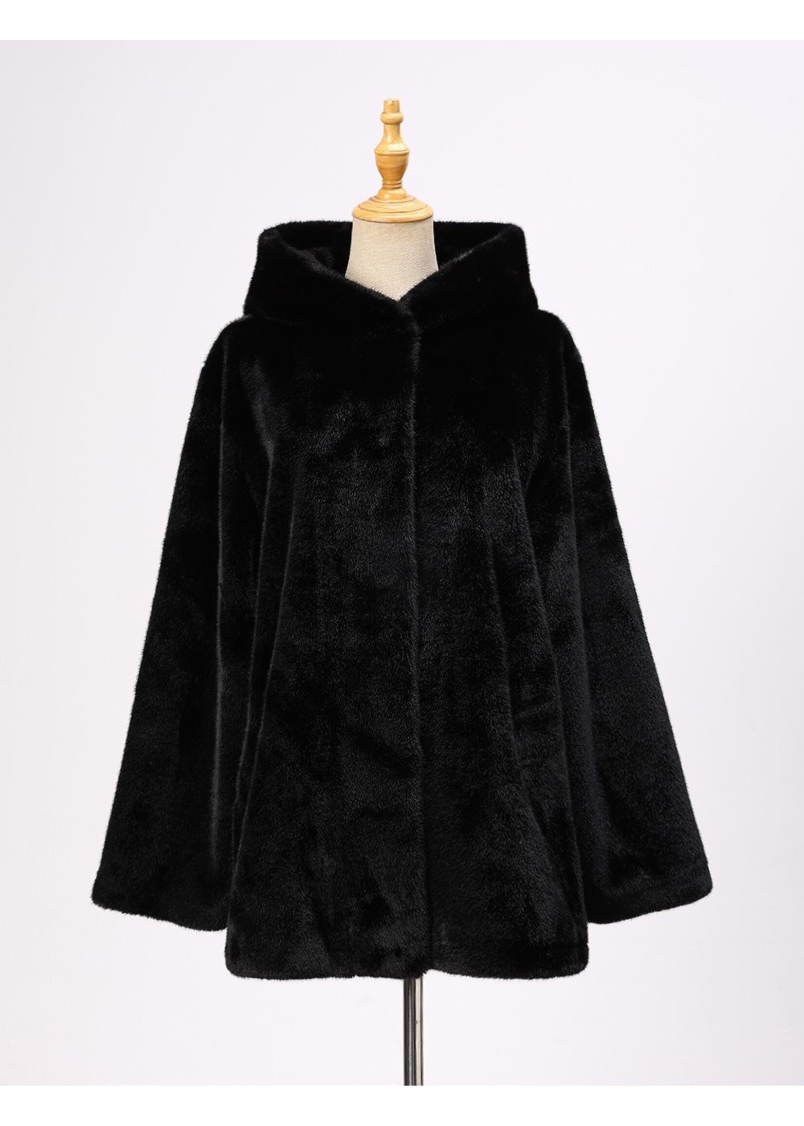 WELLCO WEL TEDDY FAUX FUR COAT - BLACK