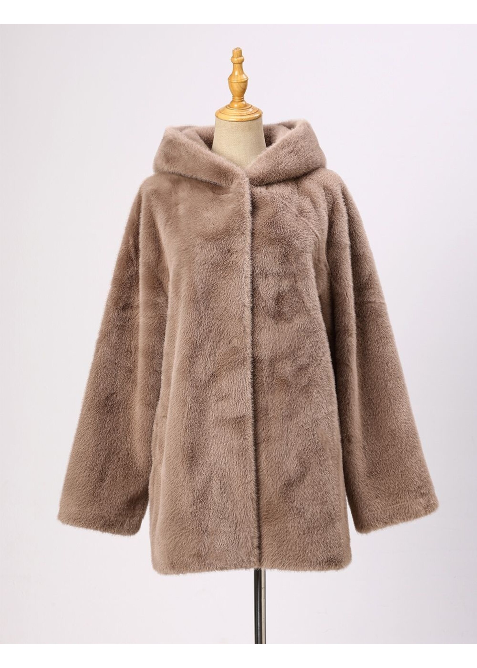 WELLCO WEL TEDDY FAUX FUR COAT - TAUPE