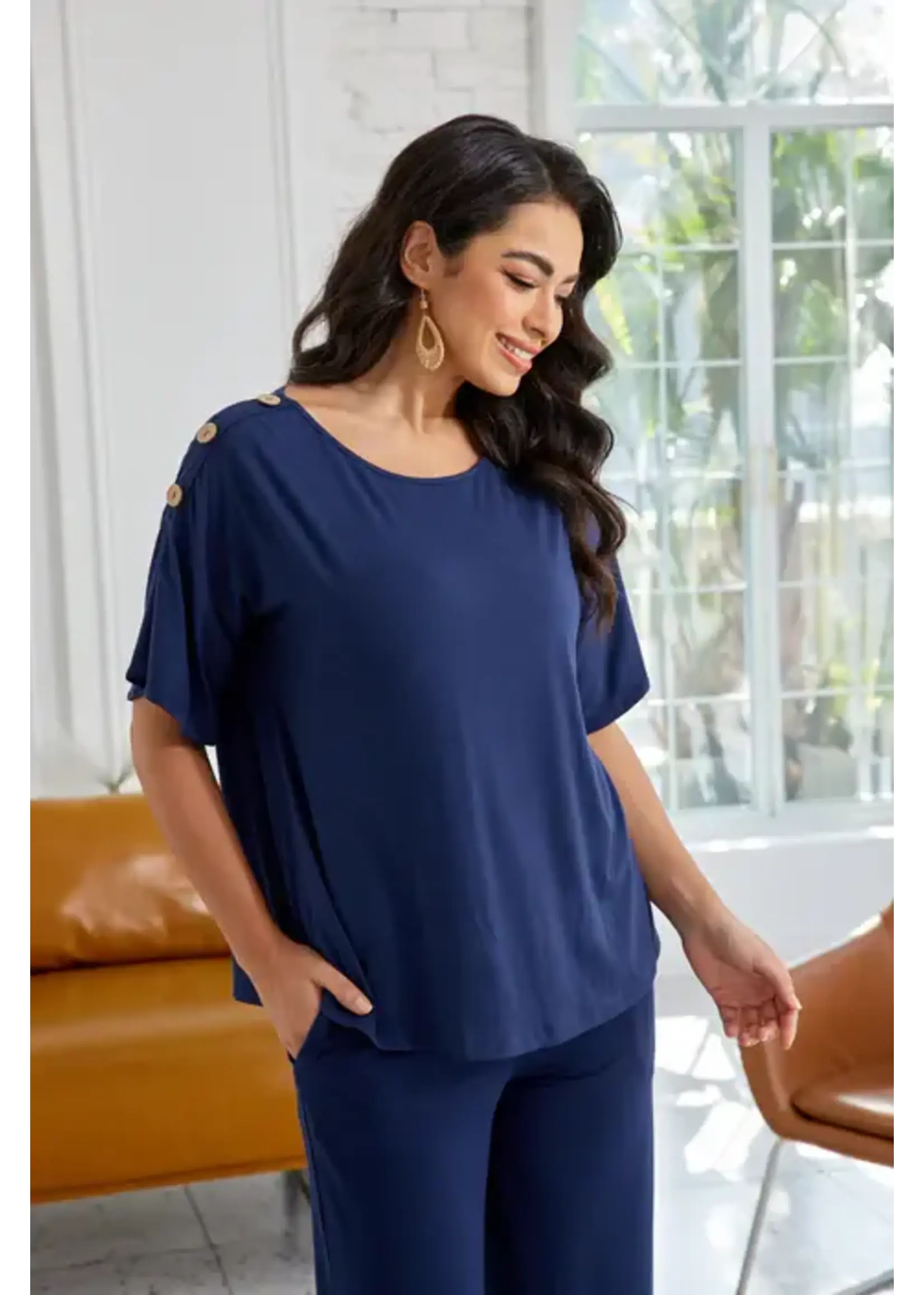 ORANGE FASHION VILLAGE OFV SS26 BAMBOO BUTTON SHOULDER TOP