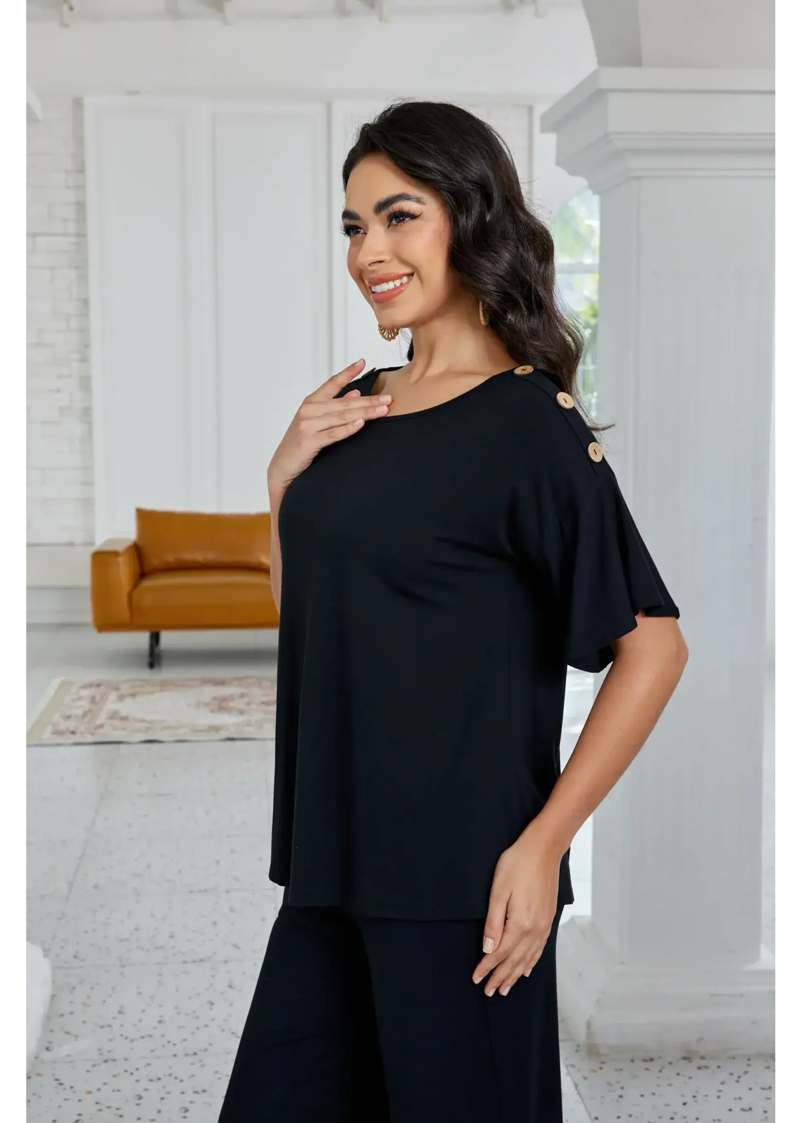 ORANGE FASHION VILLAGE OFV SS26 BAMBOO BUTTON SHOULDER TOP