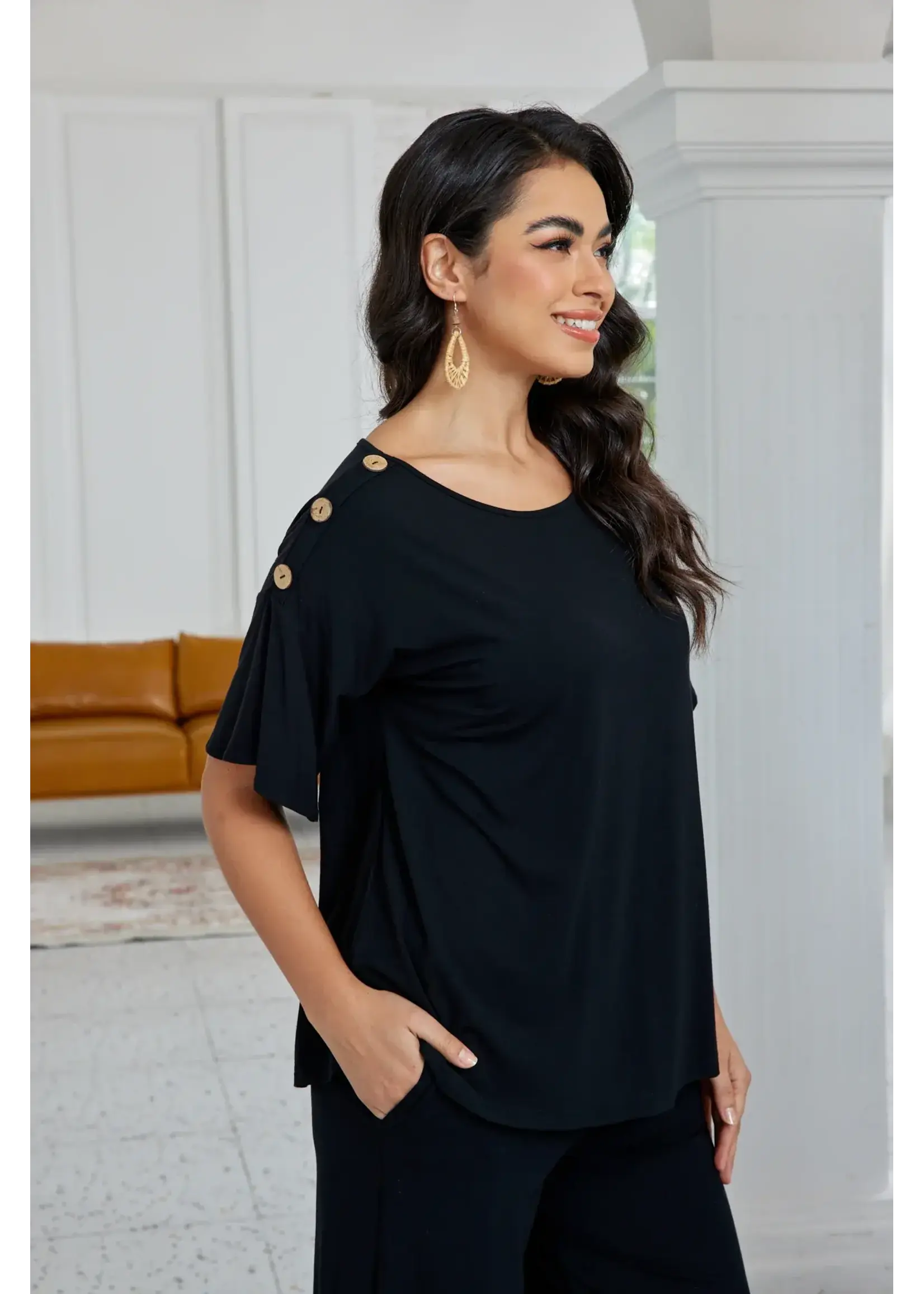 ORANGE FASHION VILLAGE OFV SS26 BAMBOO BUTTON SHOULDER TOP