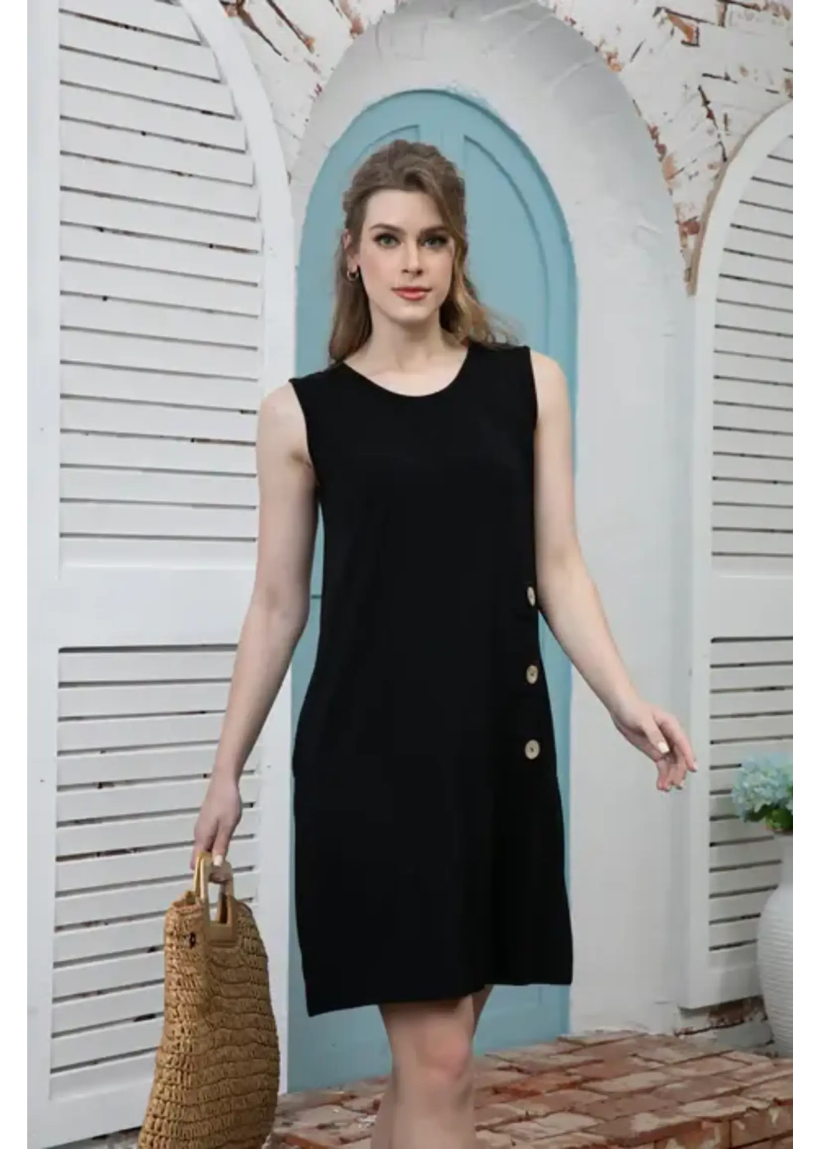 ORANGE FASHION VILLAGE OFV SS26 BAMBOO SLVLESS DRESS W/BUTTONS