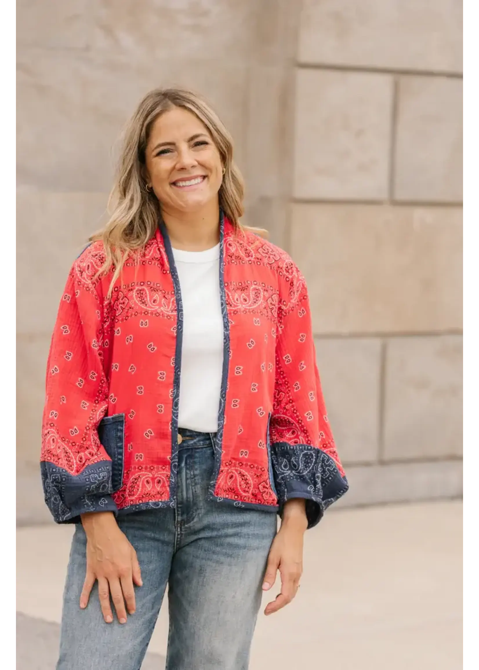 SHAN SS26 BANDANA MIX CARDIGAN