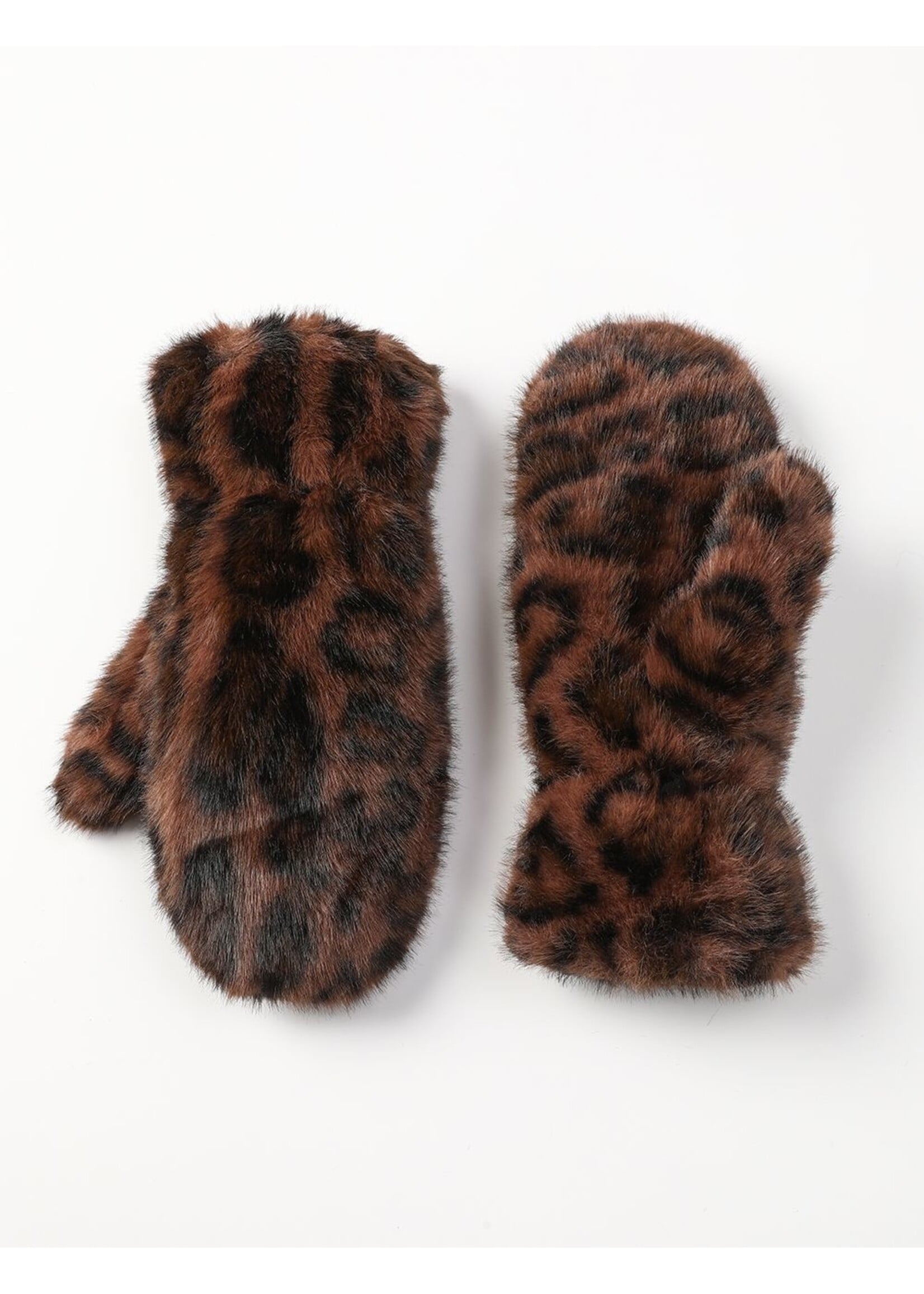 WELLCO WEL FAUX FUR MITTEN -  LEOPARD DARK BROWN