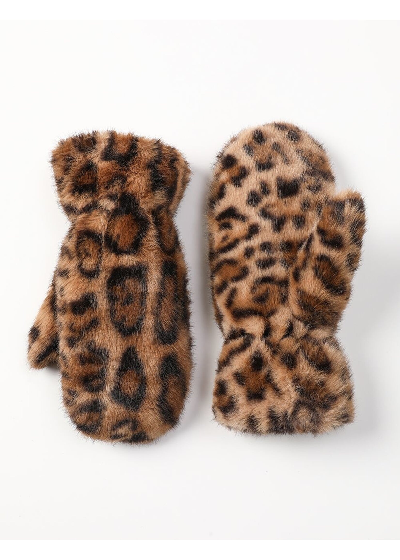 WELLCO WEL FAUX FUR MITTEN -  LEOPARD CAMEL