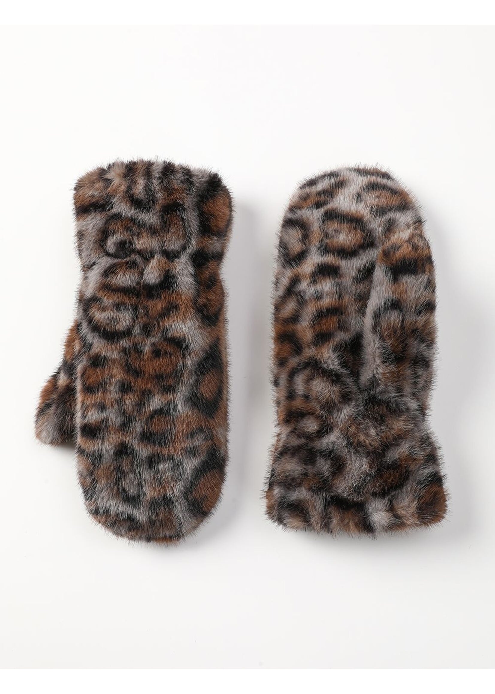 WELLCO WEL FAUX FUR MITTEN -  LEOPARD GREY
