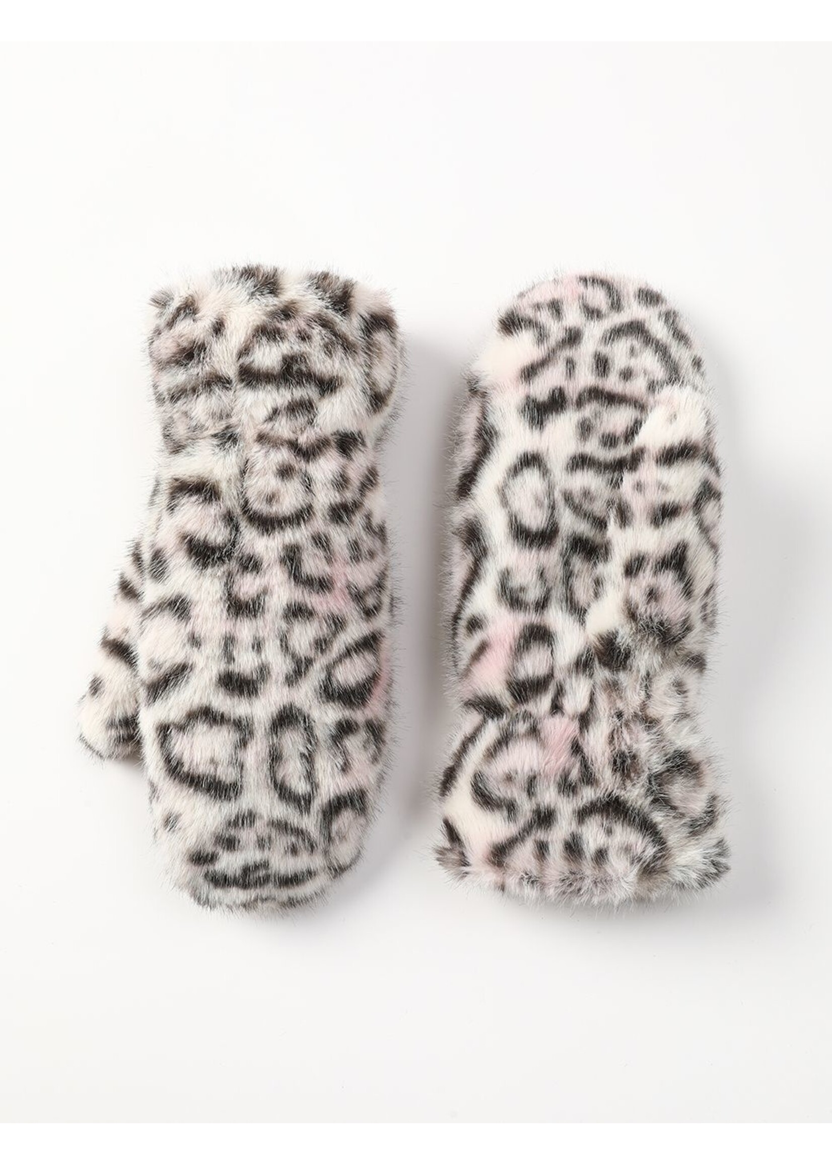 WELLCO WEL FAUX FUR MITTEN -  LEOPARD WHITE/PINK