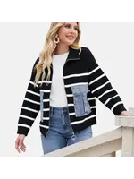 ORANGE FASHION VILLAGE OFV FW26  STRIPED DENIM-PATCH KNIT JACKET