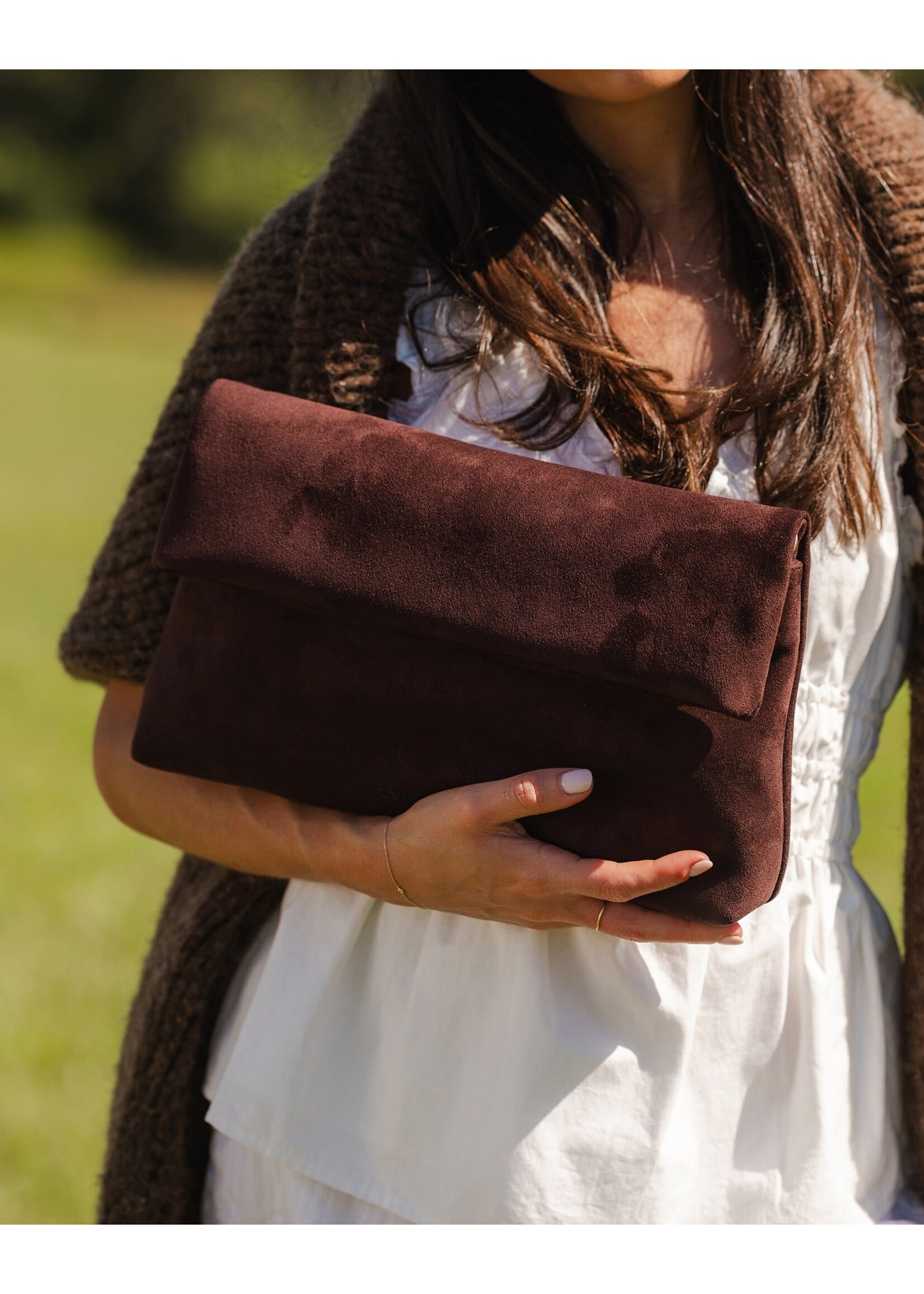 Luka Suede Clutch Crossbody - Chocolate