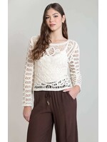 DEX DEX Ls Button Back Crochet Top