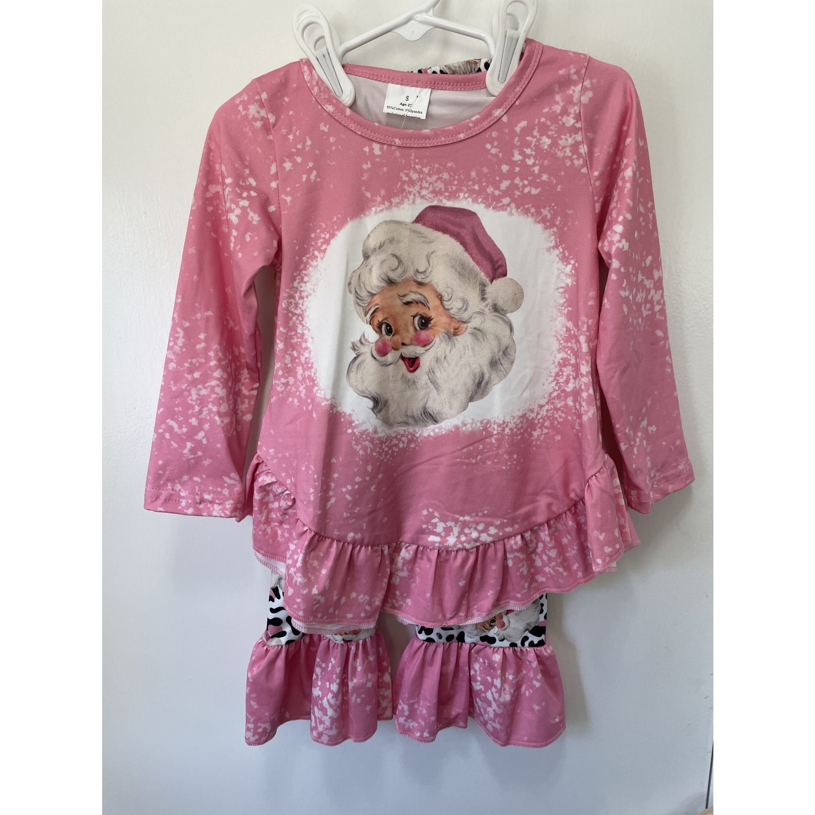 Yawoo Garments Girls pink santa w/ leopard pants