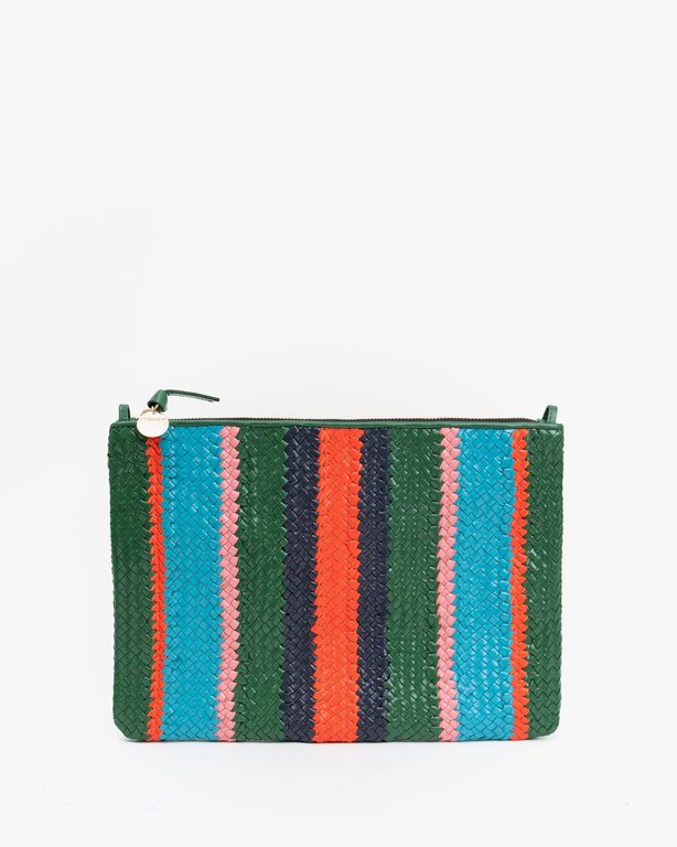 CLARE V Clare V Flat Clutch  Woven Wide Stripe Evergreen