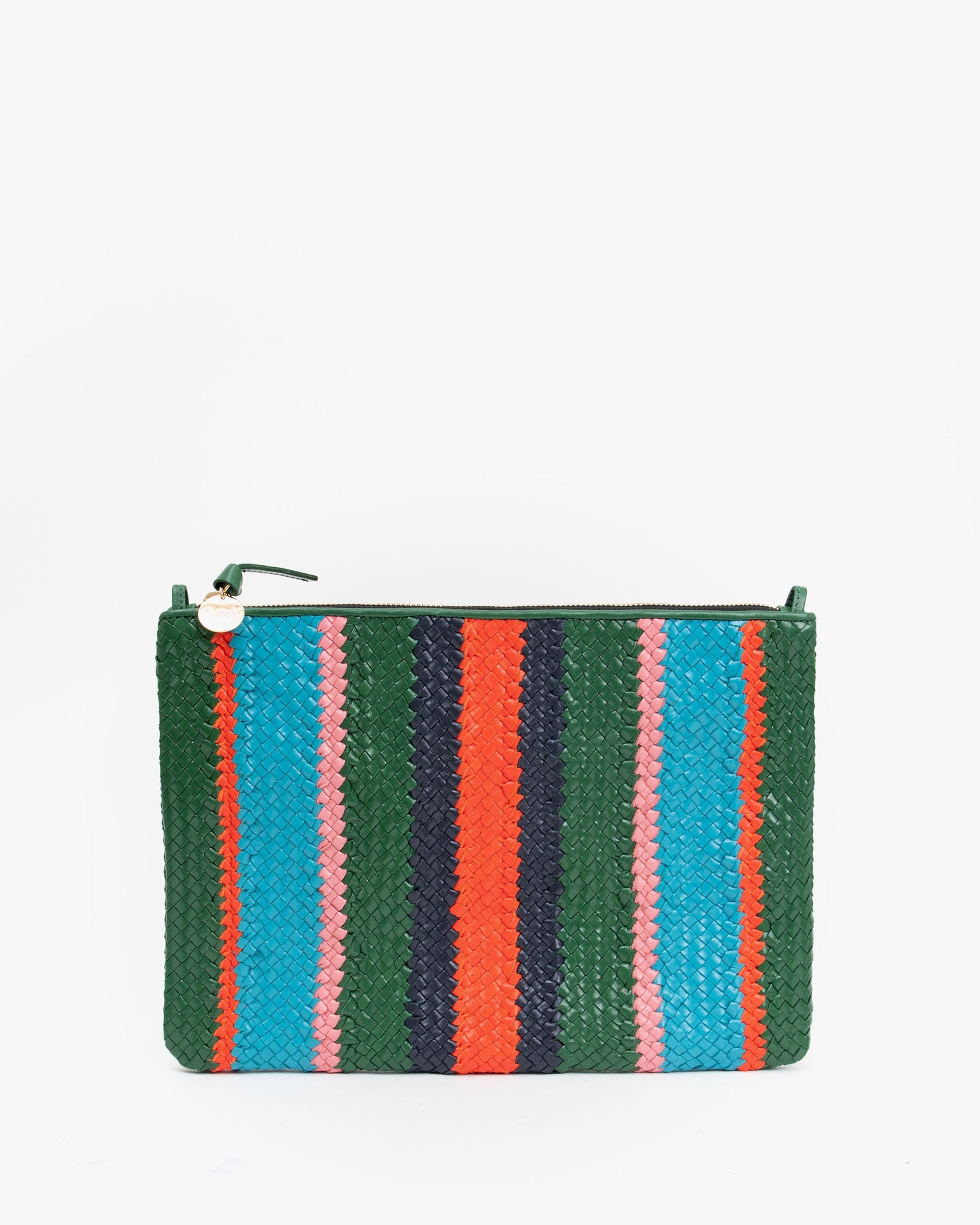 Clare V FLAT CLUTCH - WOVEN WIDE STRIPE - EVERGREEN - Sand Angels