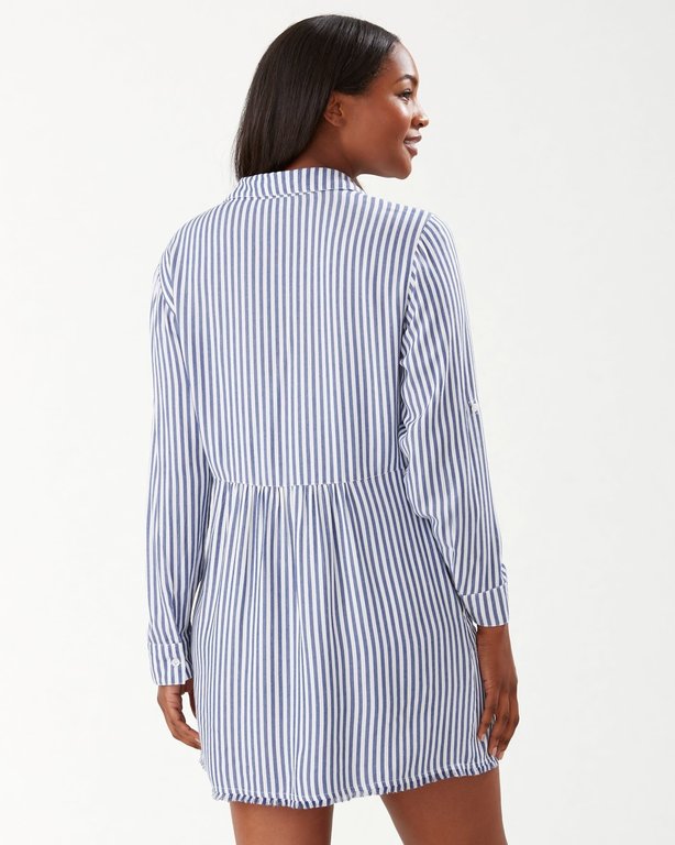 TOMMY BAHAMA TOMMY BAHAMA CHAMBRAY STRIPE BOYFRIEND SHIRT