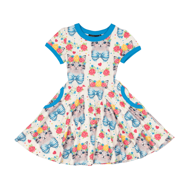 ROCK YOUR BABY ROCK YOUR BABY KITTY CATS SS RINGER WAISTED DRESS