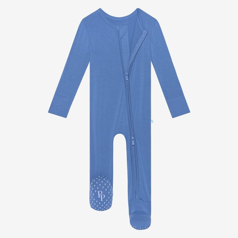 POSH PEANUT Aviator Blue - Footie Zippered One Piece