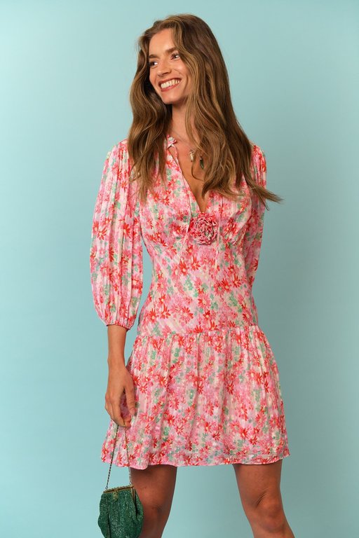 RIXO Rixo Devi Pink Daisy Trail Dress